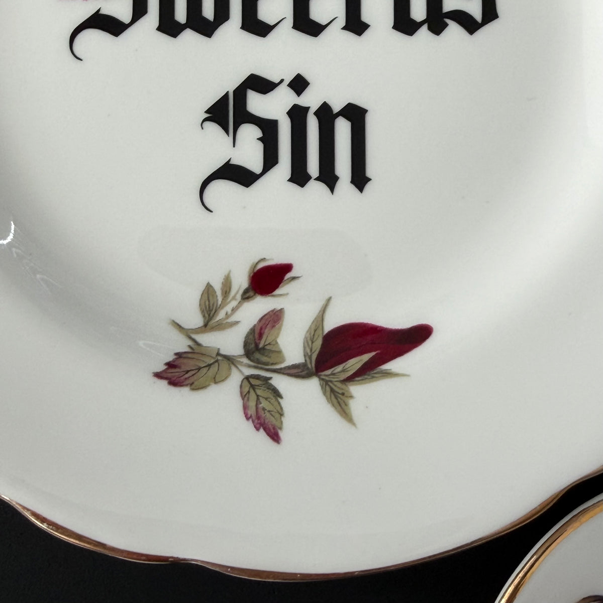 Sweet as Sin / Dark as Fuck - Set of 2 Vintage Sweary Bone China Plates