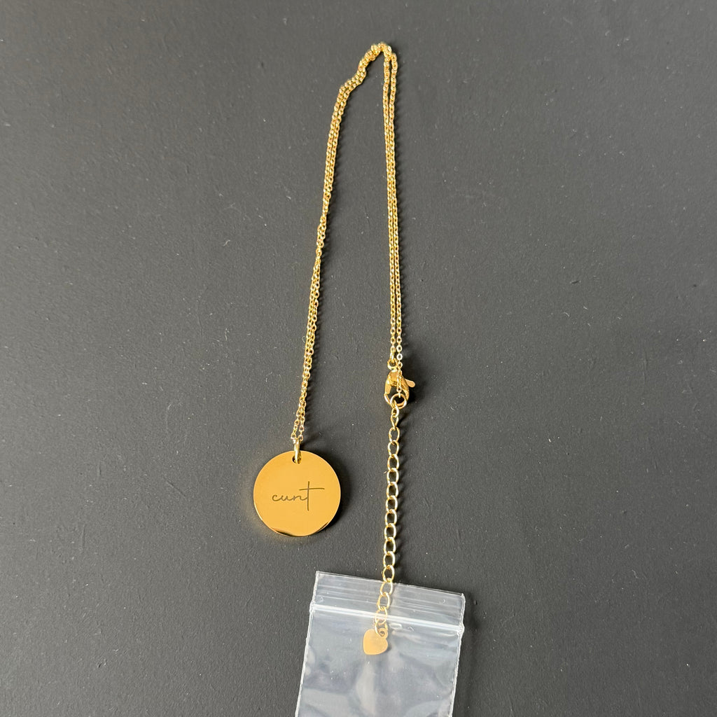 Engraved Cunt Necklace - Gold or Silver, Heart or Round Pendant