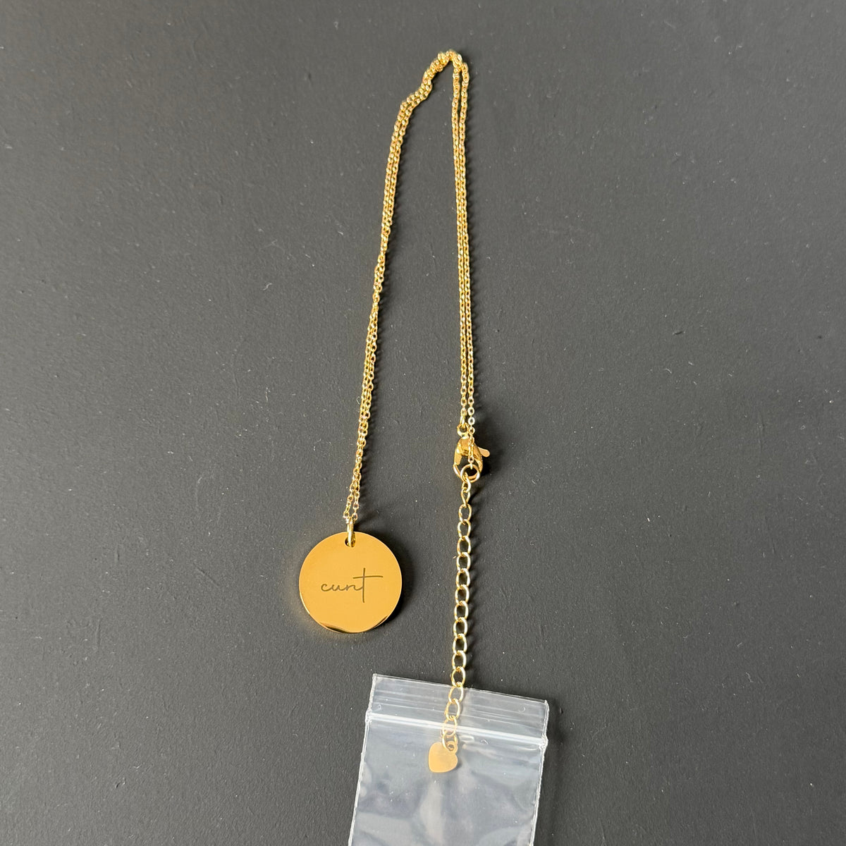 Engraved Cunt Necklace - Gold or Silver, Heart or Round Pendant