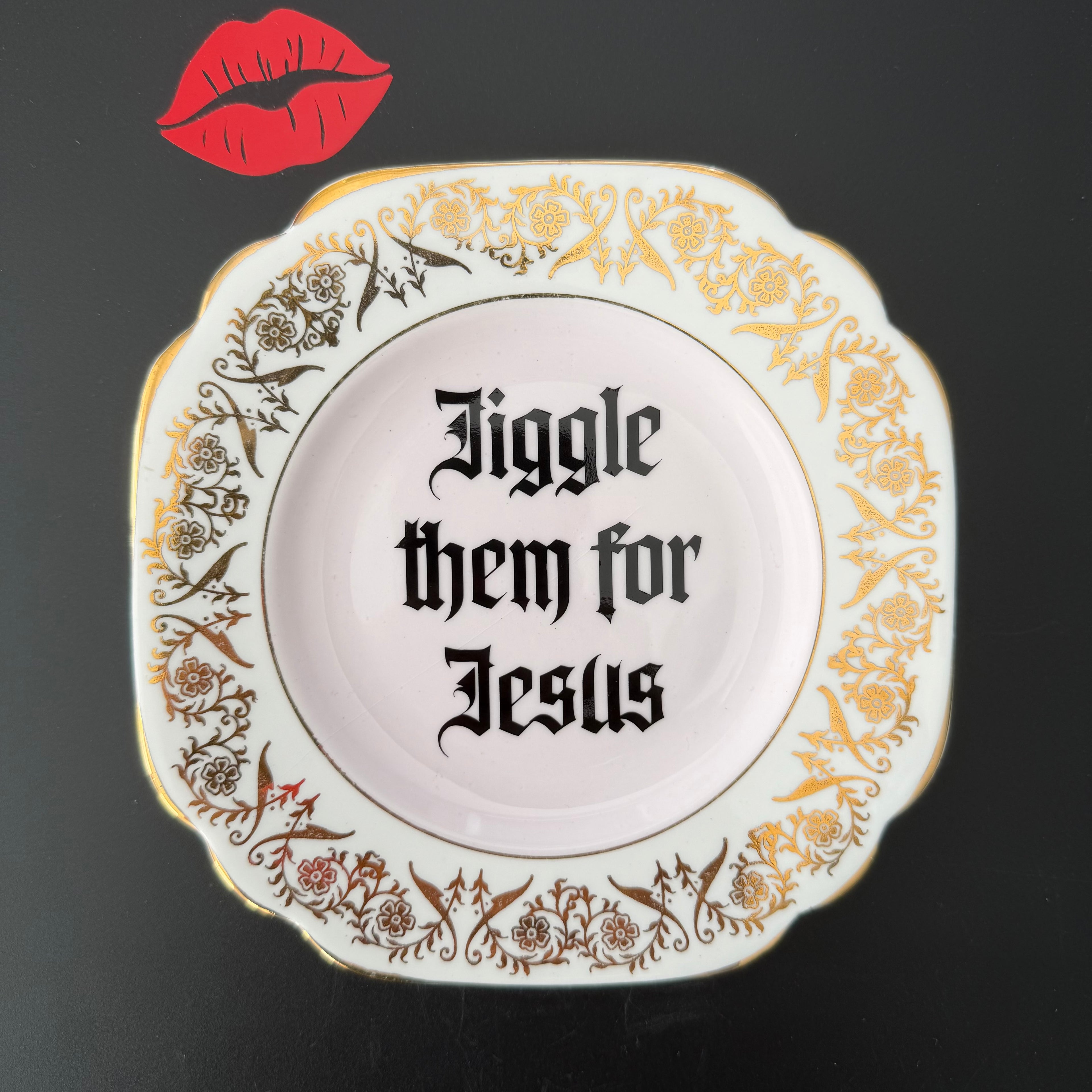 Jiggle Them For Jesus, Hand Decorated Vintage Plate, Decorative Gift, Home Decor