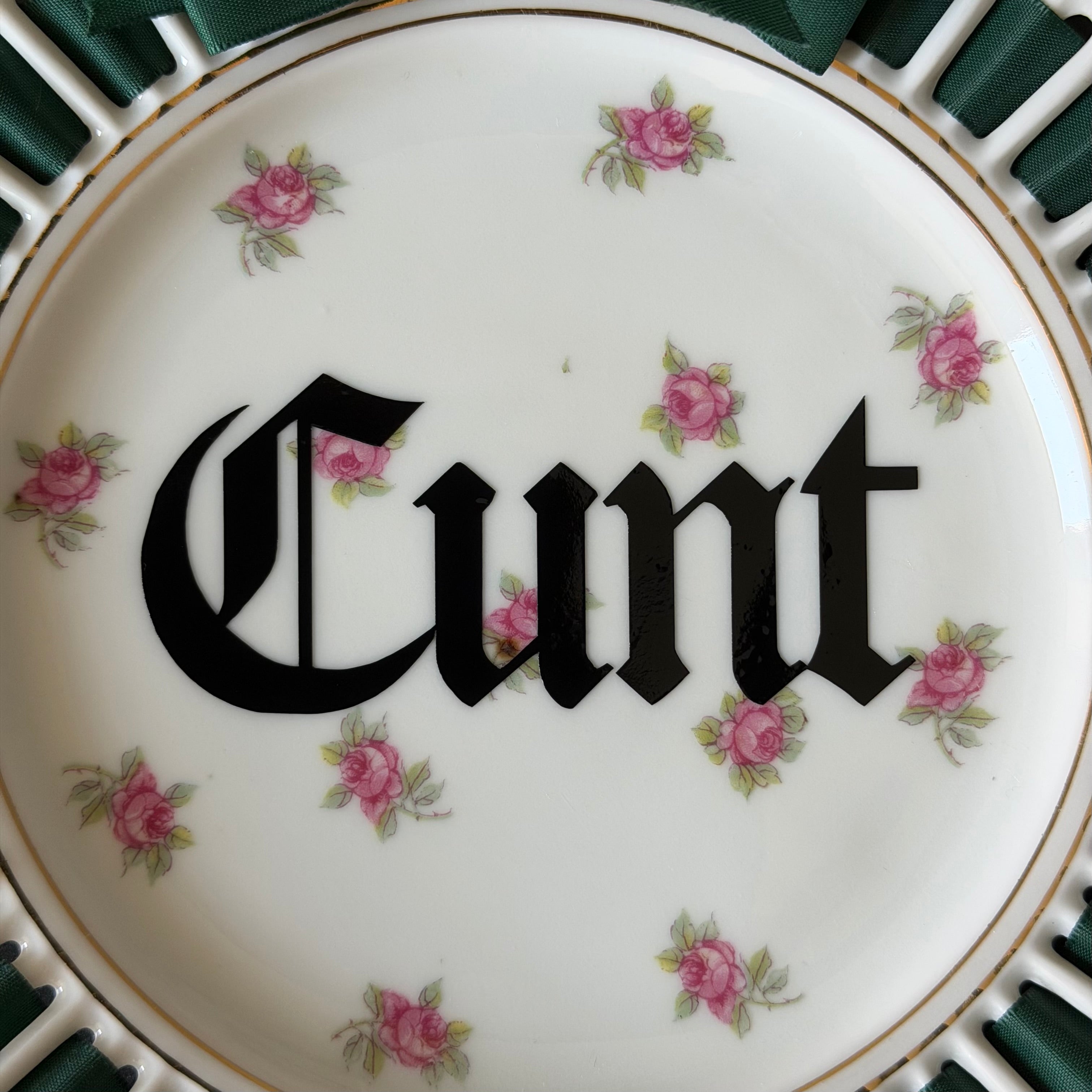 Cunt Gothic Plate, Vintage Ribbon Edge Plate, Dark Humour Home Decor