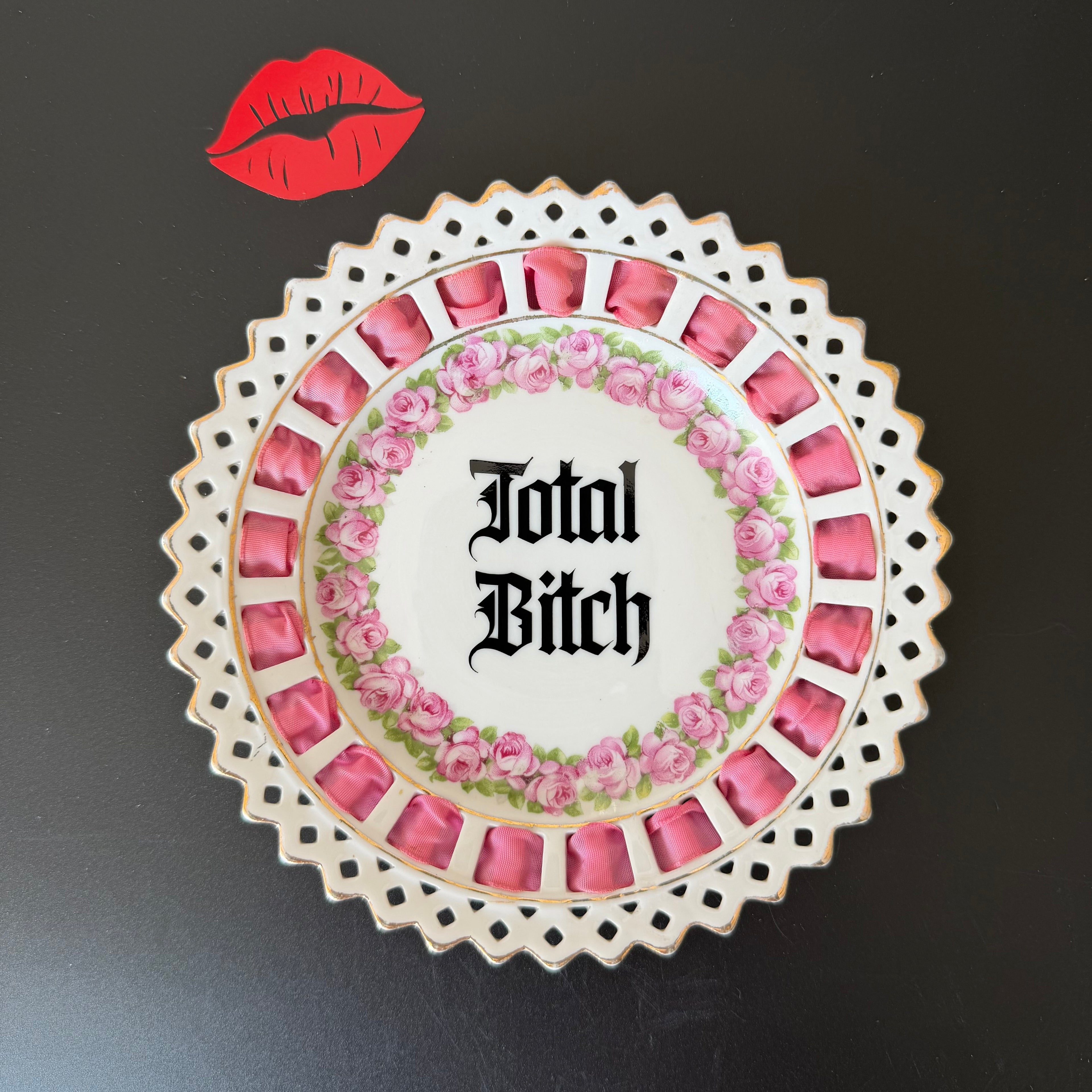 "Total Bitch" | Funny Sweary Vintage Ribbon Edge Decorative Plate | Sassy Swears