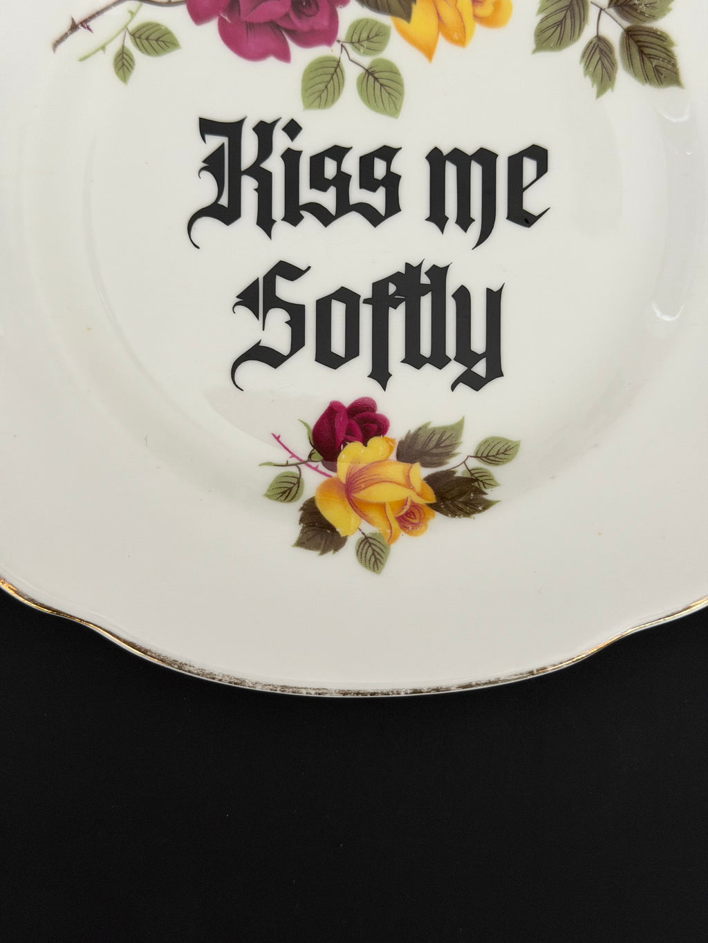 Kiss me Softly / Ruin me Completely - Set of 2 Vintage Royal Imperial Bone China Plates