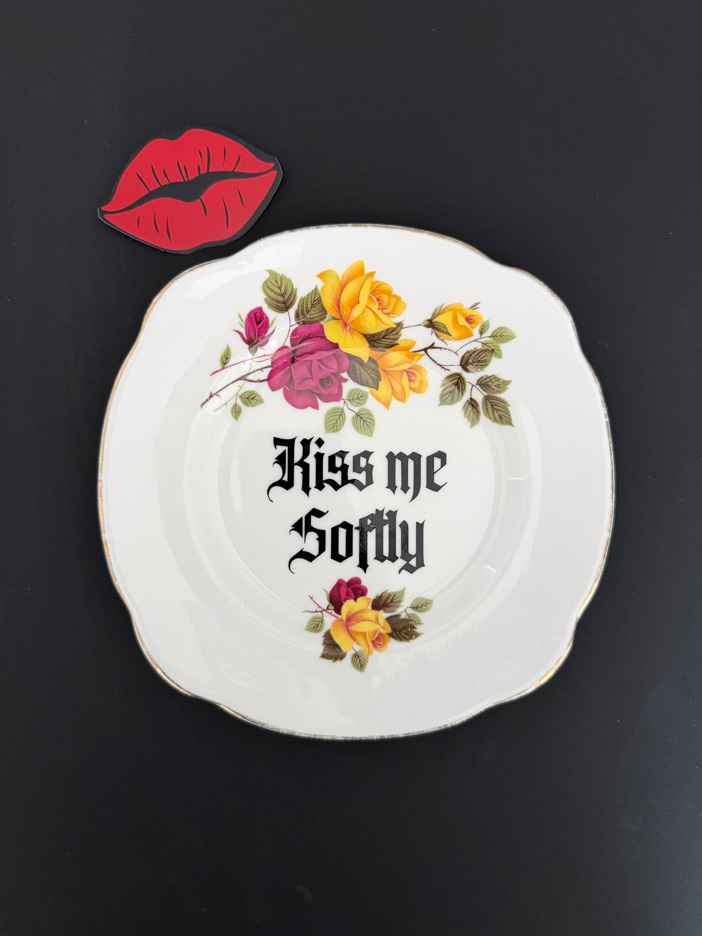Kiss me Softly / Ruin me Completely - Set of 2 Vintage Royal Imperial Bone China Plates