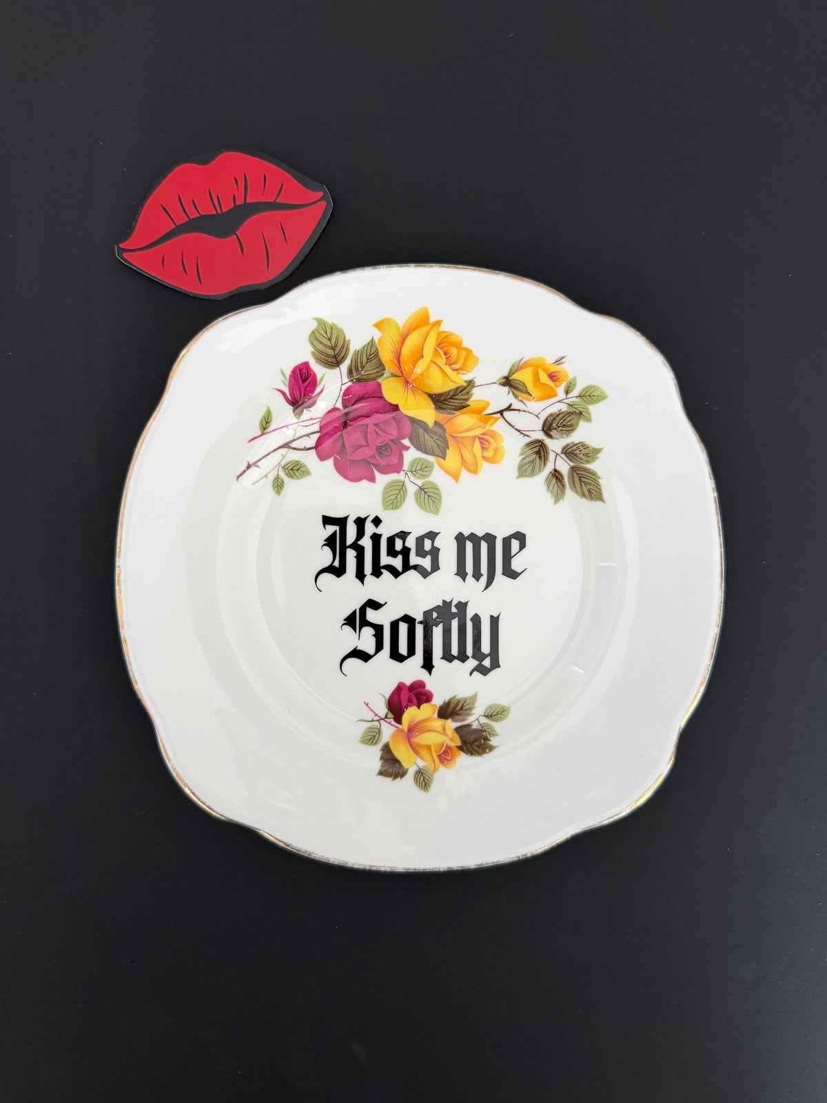 Kiss me Softly / Ruin me Completely - Set of 2 Vintage Royal Imperial Bone China Plates