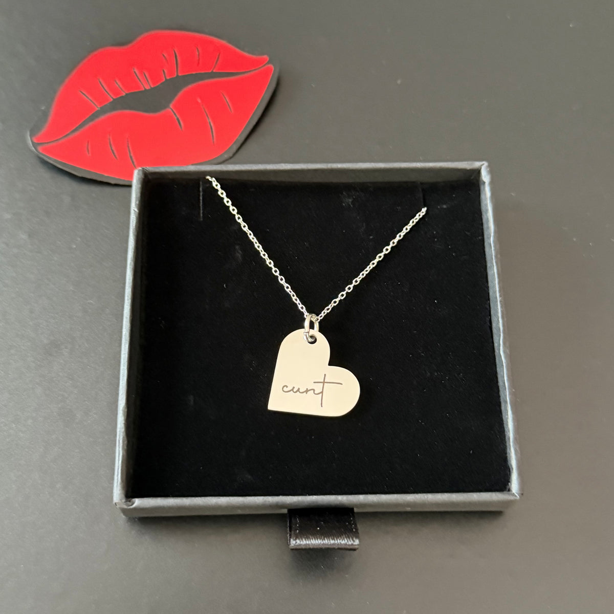 Engraved Cunt Necklace - Gold or Silver, Heart or Round Pendant