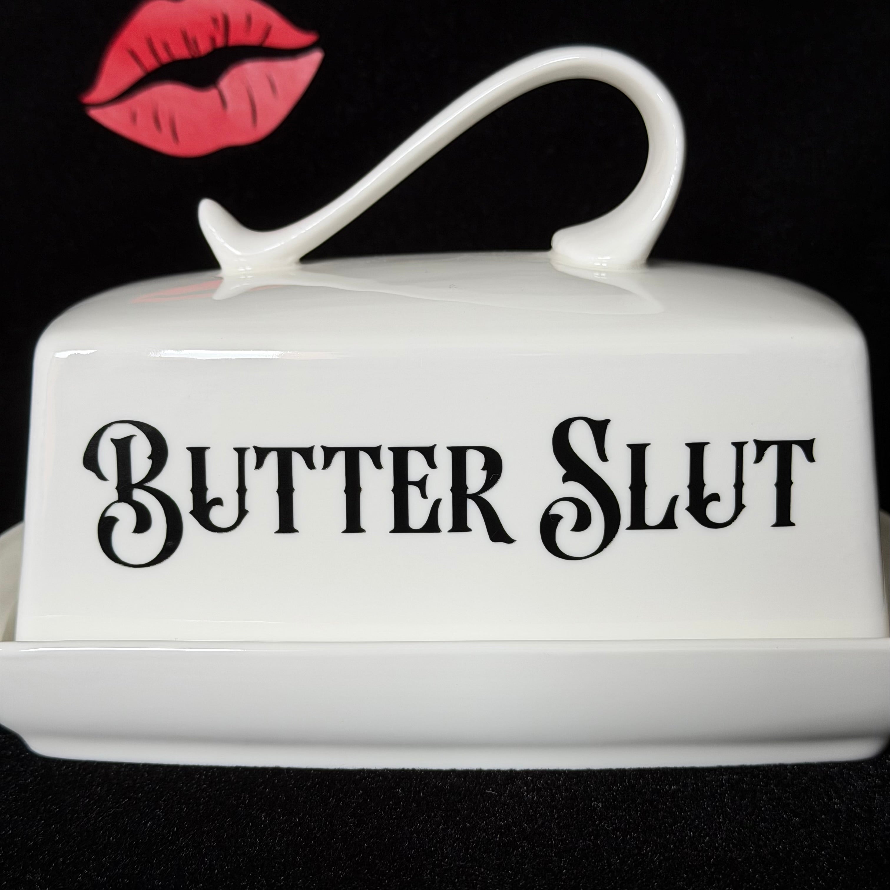 Funny Butter Dish, Butter Slut, White China Dish,  Kitchen Decor
