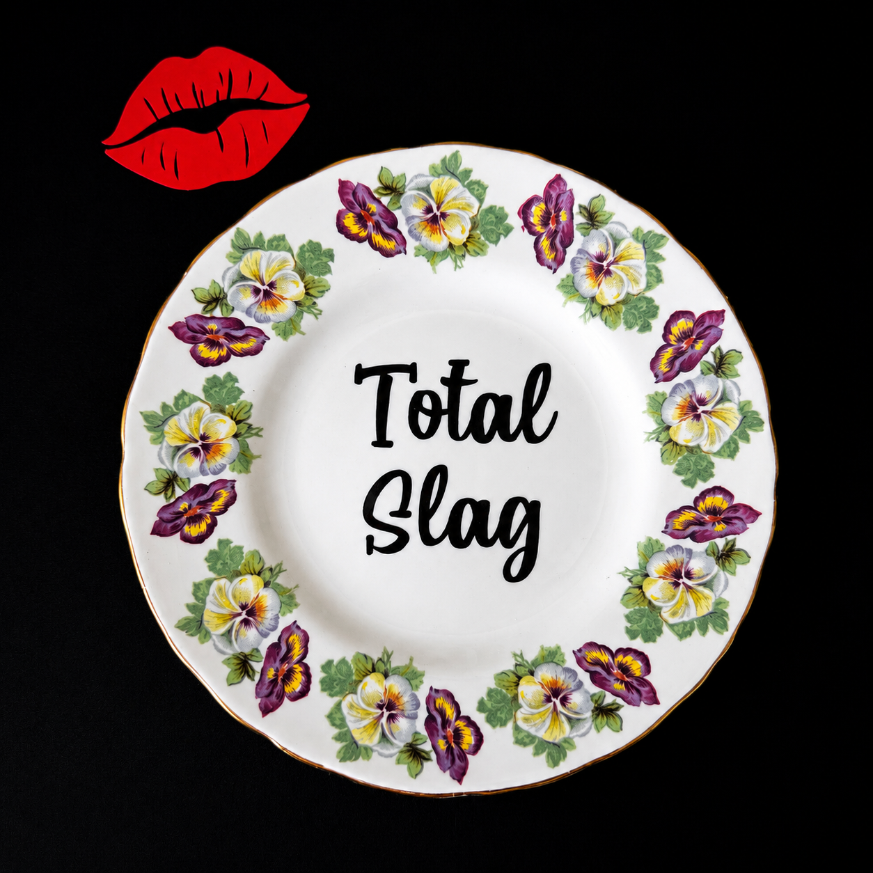 Total Slag, Vintage Staffordshire Fine Bone China Plate, Funny Floral Wall Display Plate
