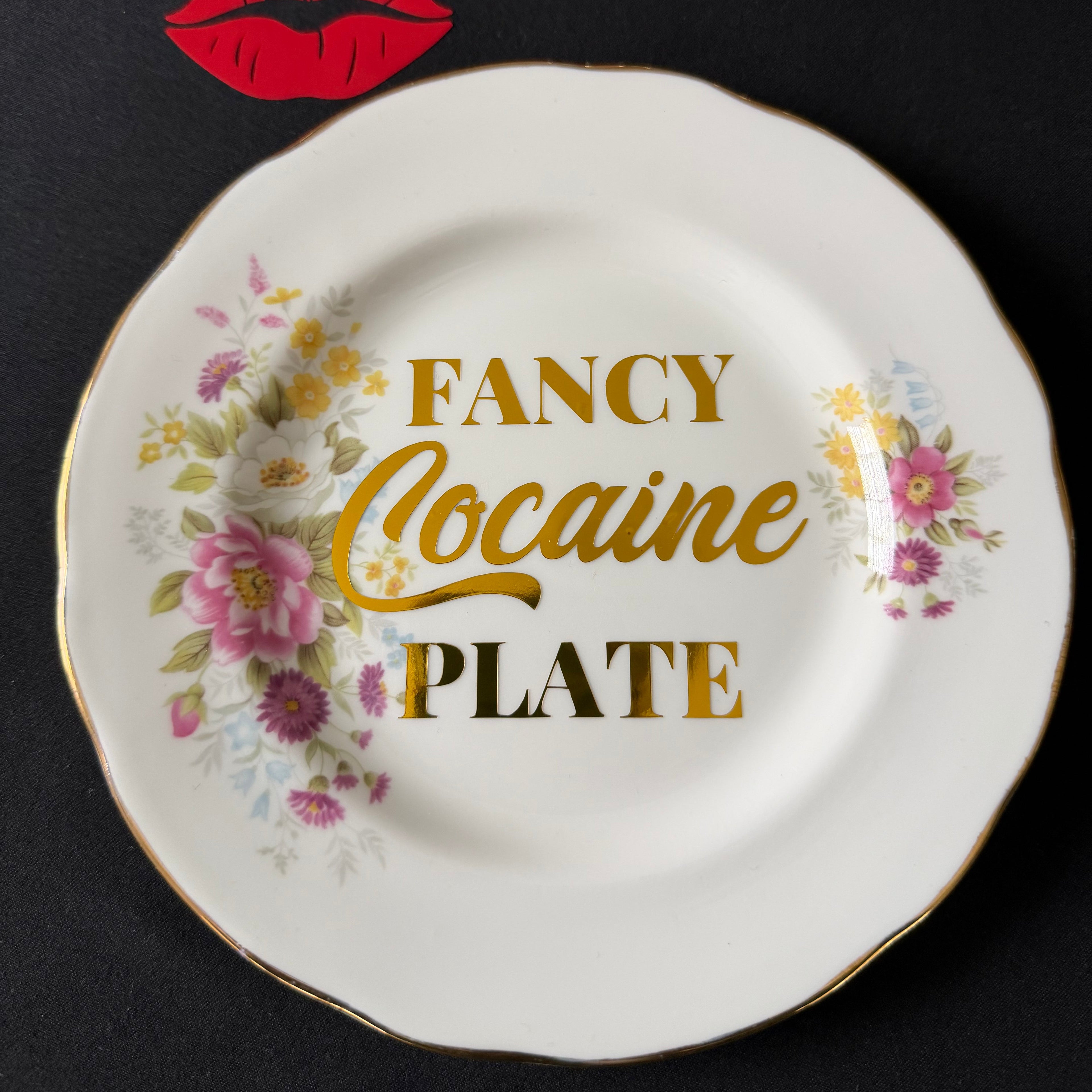Fancy Cocaine Plate, Hand Decorated Vintage Bone China Plate, Decorative Gift, Home Decor