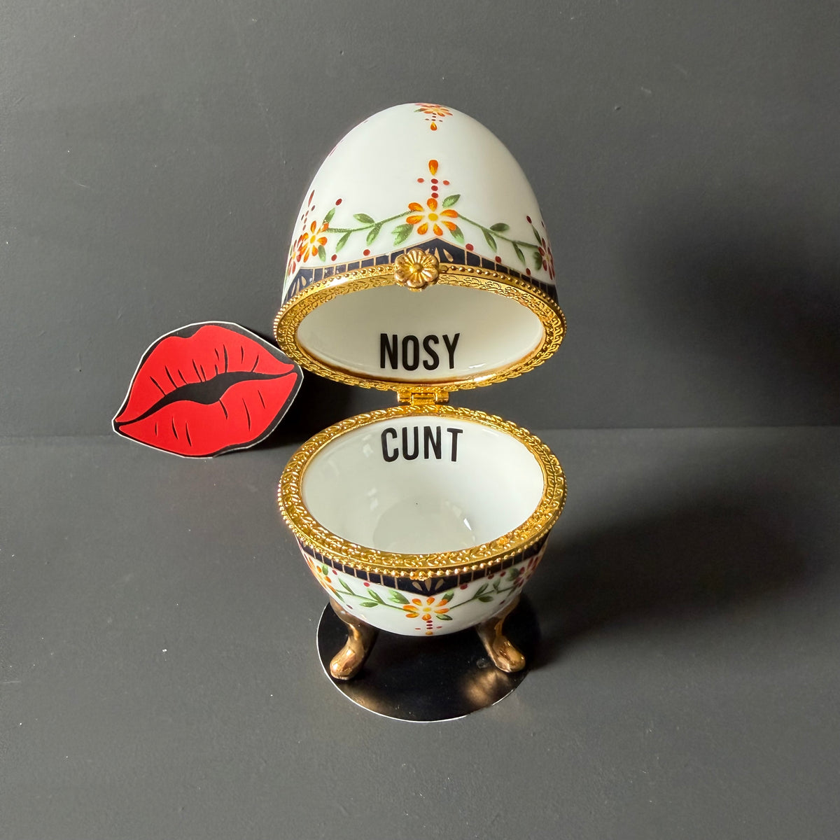 Nosy Cunt Vintage Porcelain Egg Trinket Box