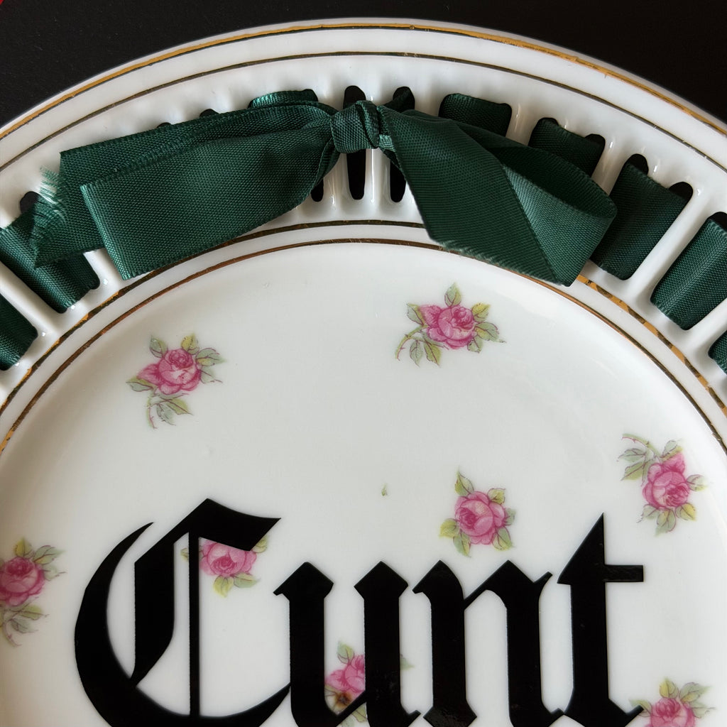 Cunt Gothic Plate, Vintage Ribbon Edge Plate, Dark Humour Home Decor