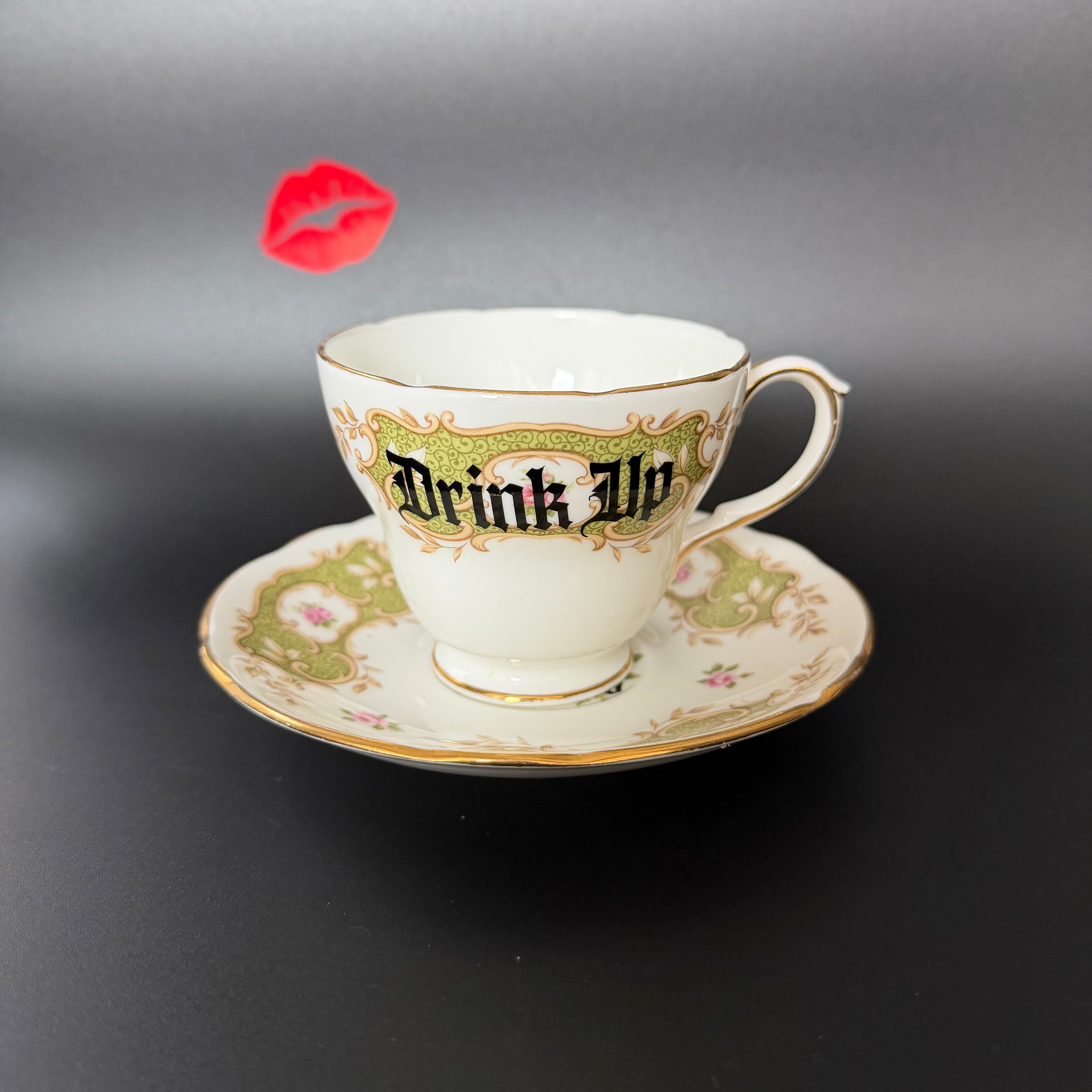 Drink up, You've Been Poisoned, Funny Vintage Bone China Cup & Saucer, Hand Decorated Sweary Tea Cup, Dark Humour Home Decor