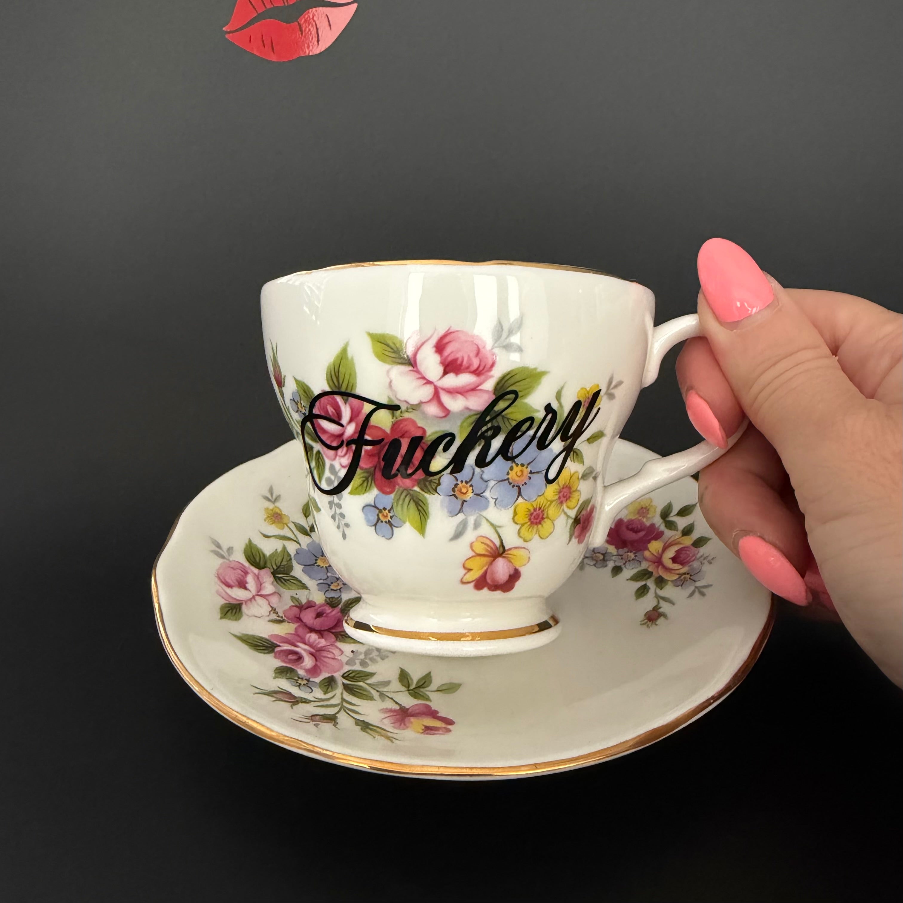 Fuckery, Vintage Bone China Statement Cup & Saucer, Home Decor