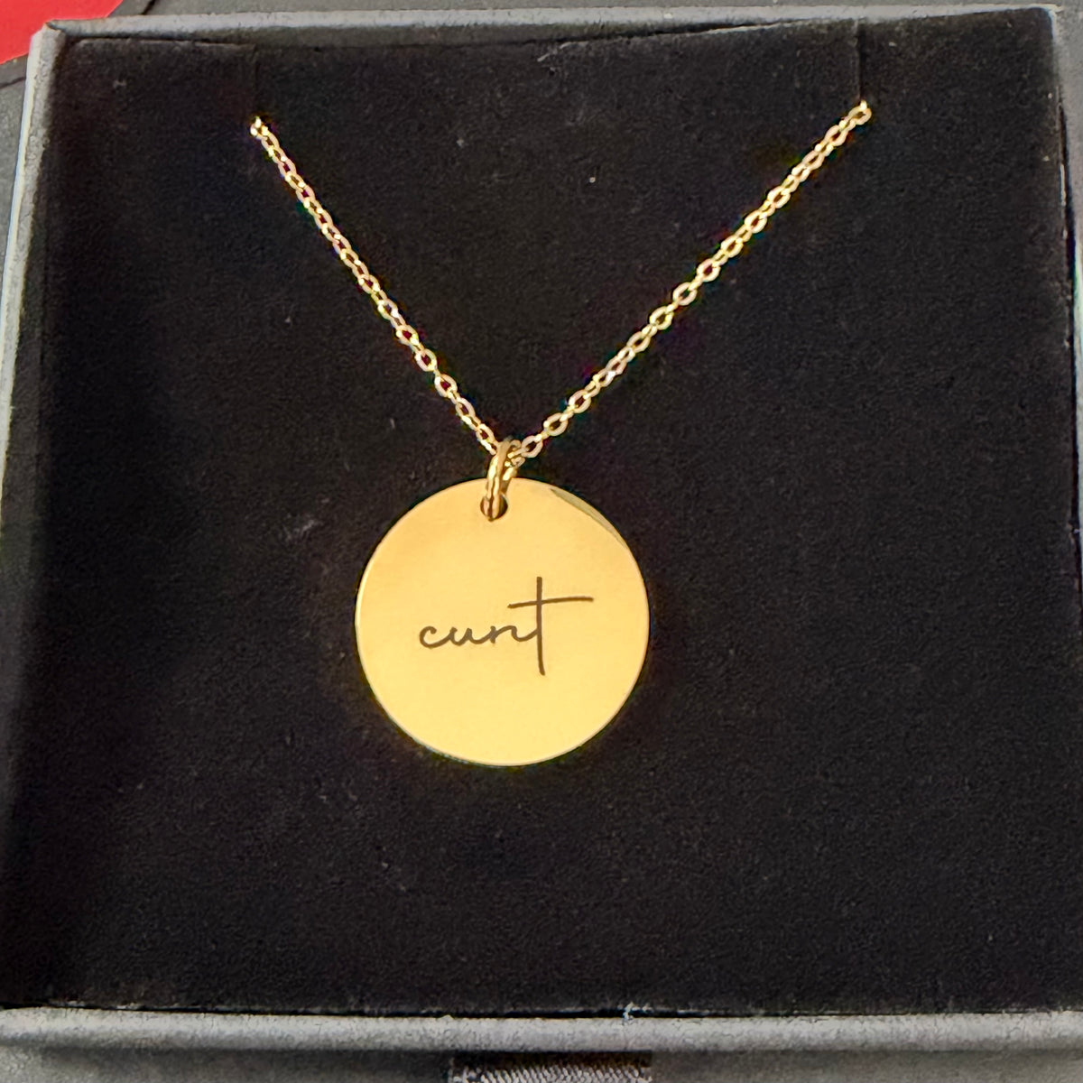 Engraved Cunt Necklace - Gold or Silver, Heart or Round Pendant