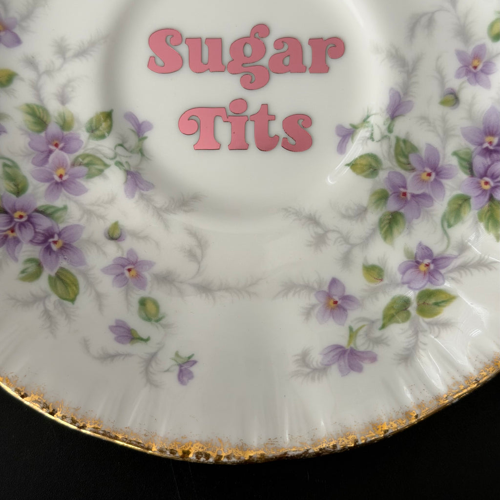 Vintage Paragon Bone China Plate, Sugar Tits, Chrome Rose Gold Vinyl, Floral Plate