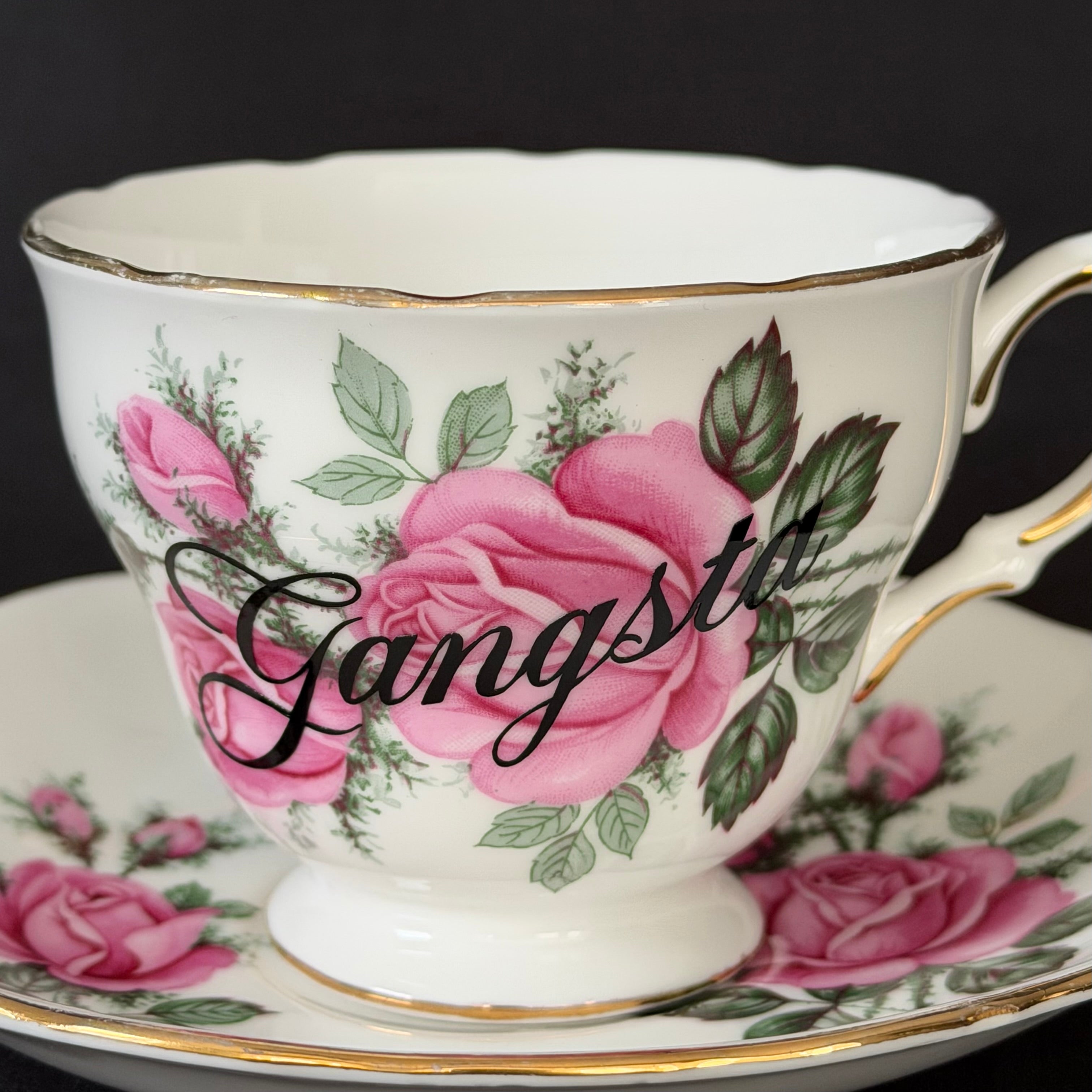 Gangsta Vintage Bone China Statement Cup & Saucer, Home Decor
