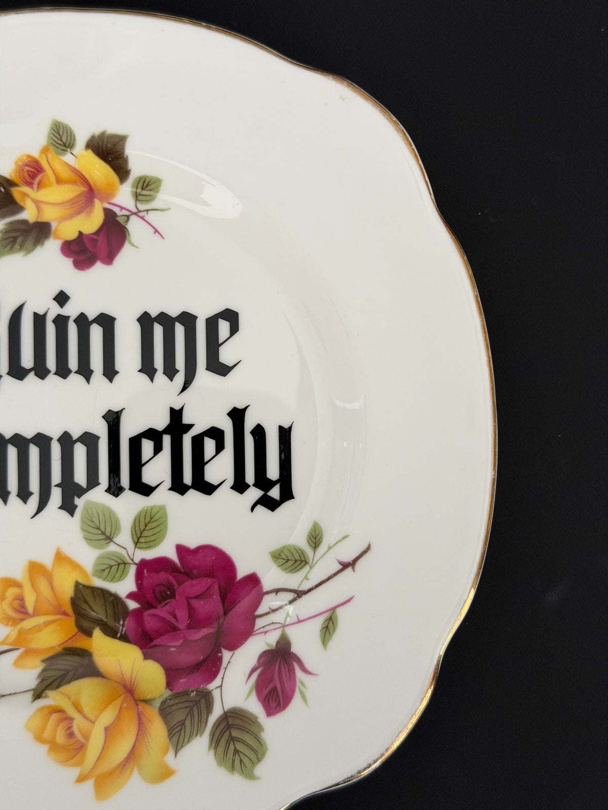 Kiss me Softly / Ruin me Completely - Set of 2 Vintage Royal Imperial Bone China Plates
