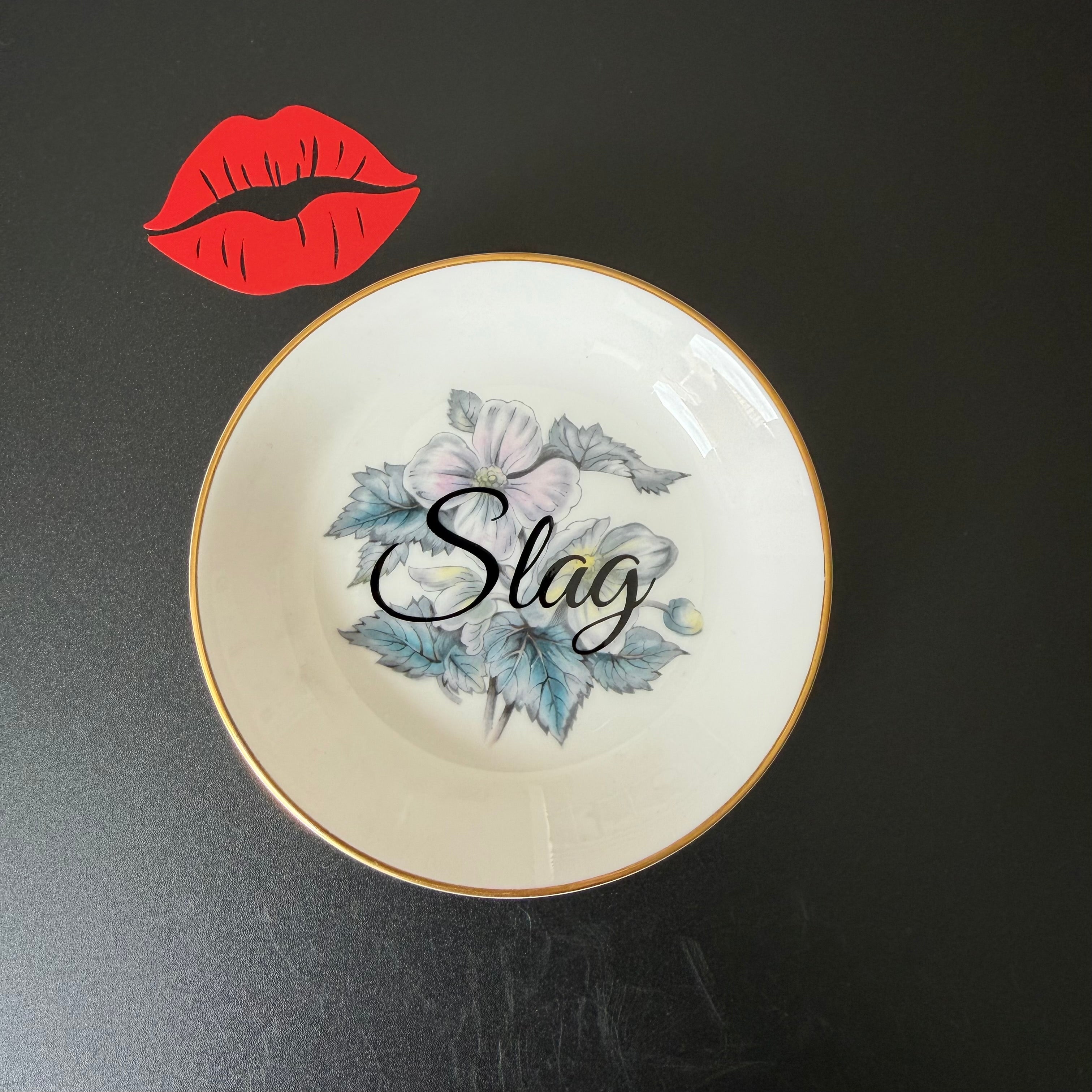 Slag Mini Trinket Dish, Royal Worcester Bone China, Funny Ring Dish