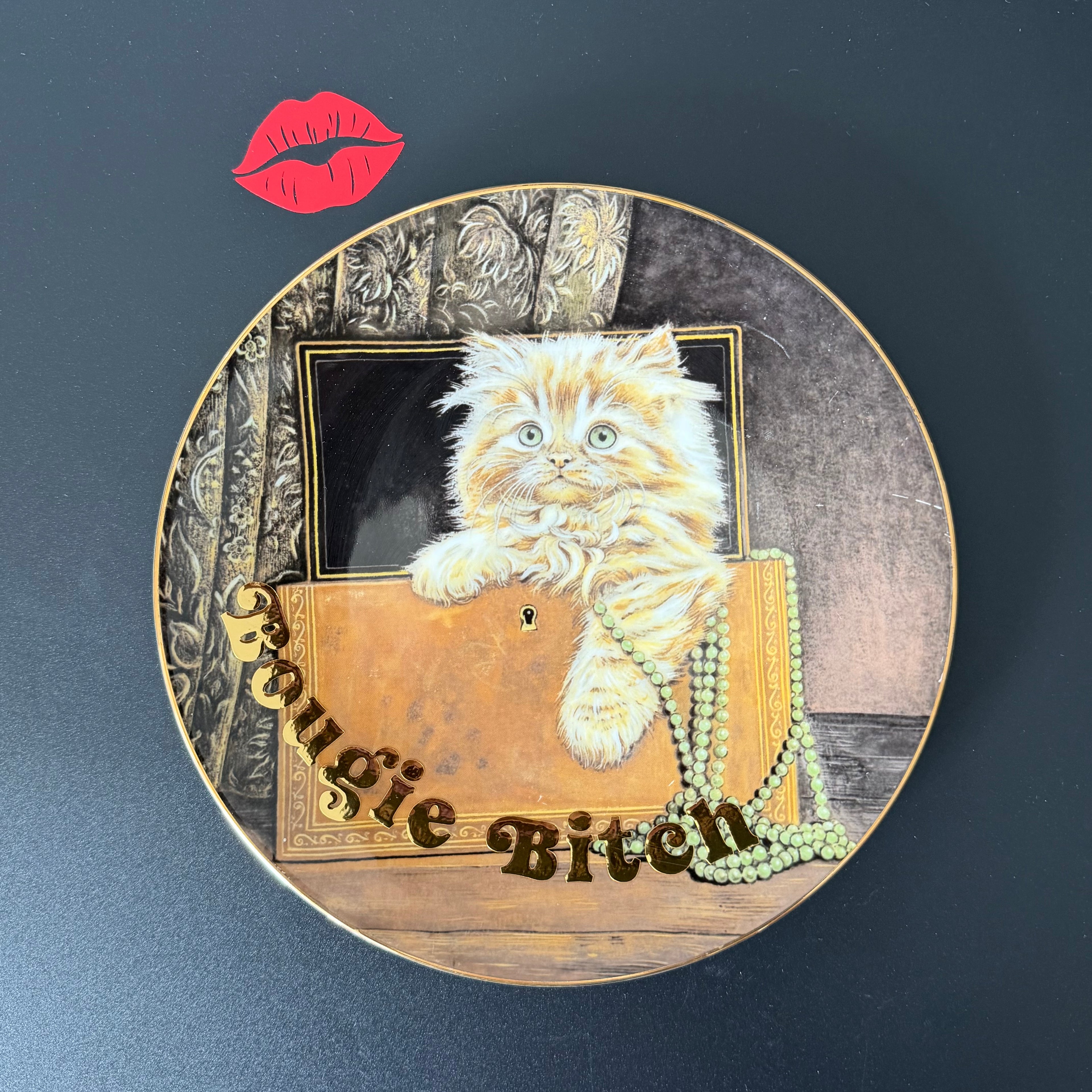 Bougie Bitch Vintage Cat Plate, Gold Statement Decor