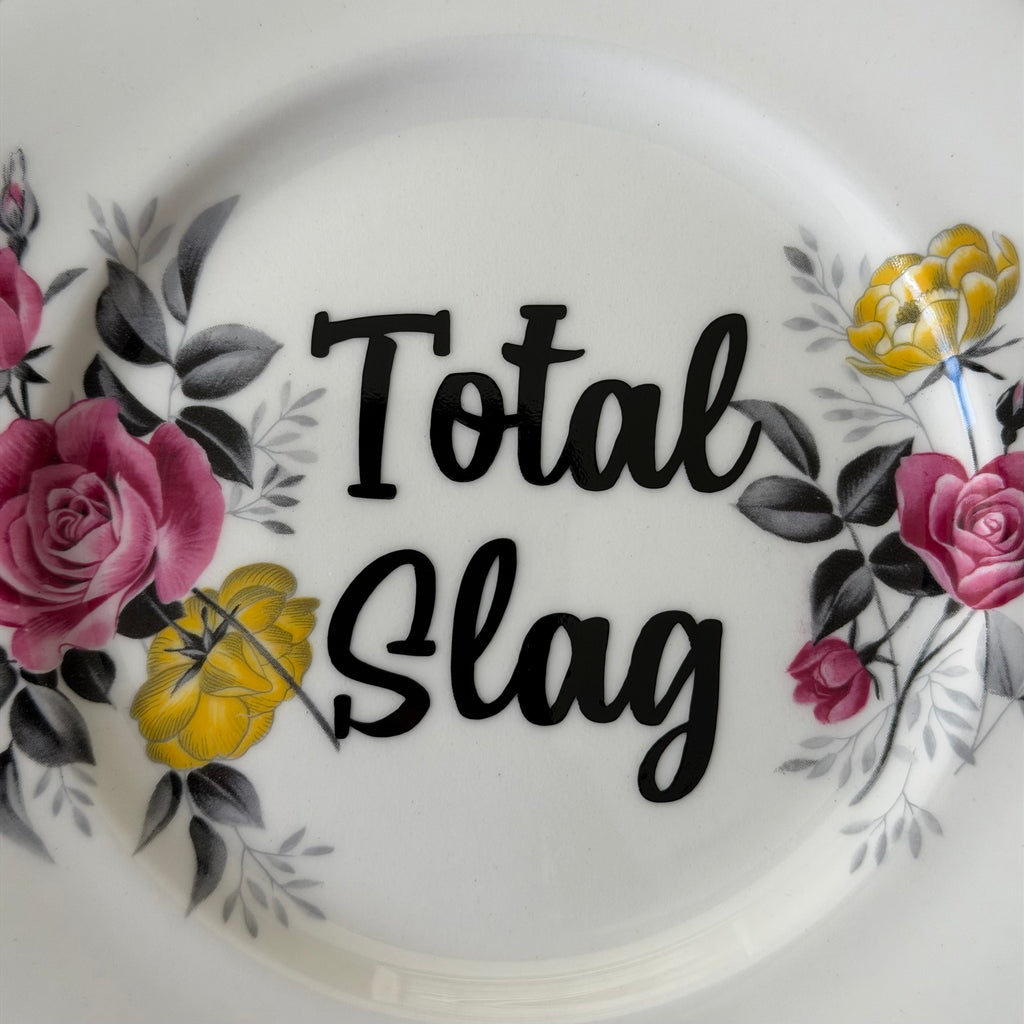 Total Slag, Vintage Royal Vale Fine Bone China Plate, Funny Floral Wall Display Plate