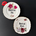 Sweet as Sin / Dark as Fuck - Set of 2 Vintage Sweary Bone China Plates