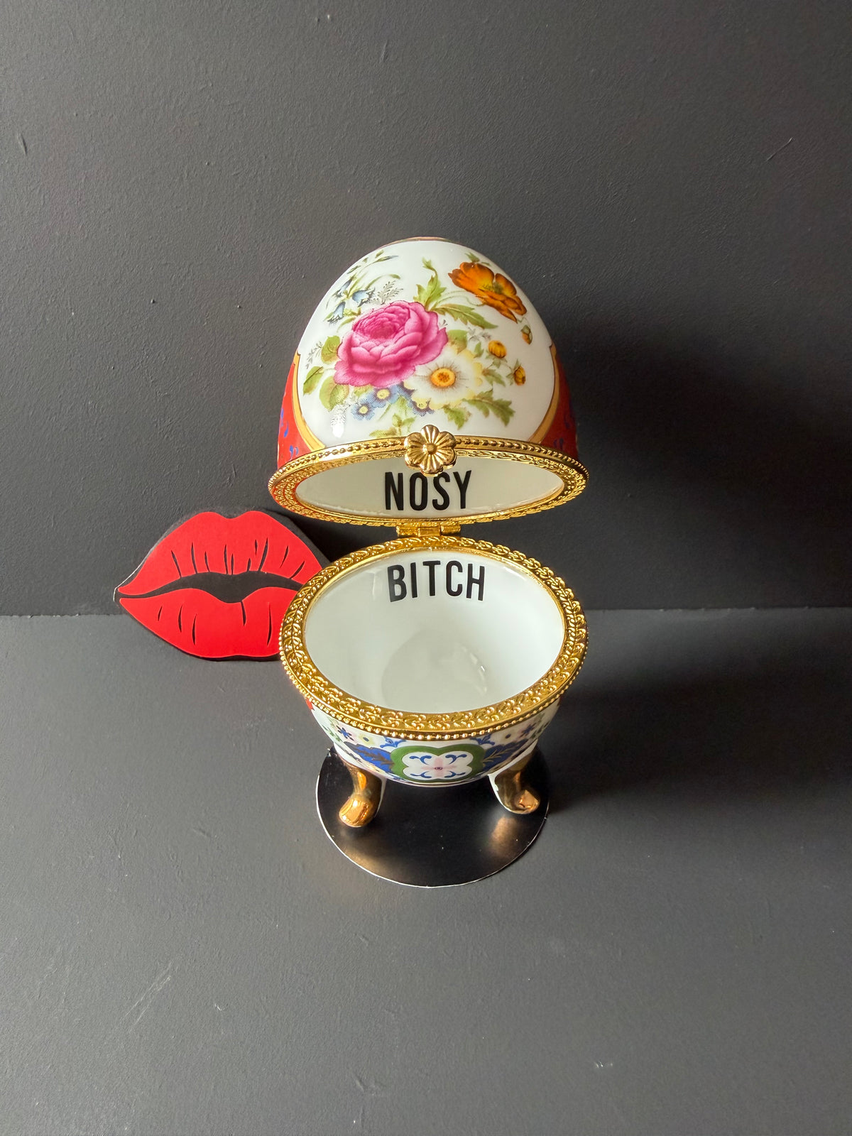 Nosy Bitch Vintage Porcelain Egg Trinket Box