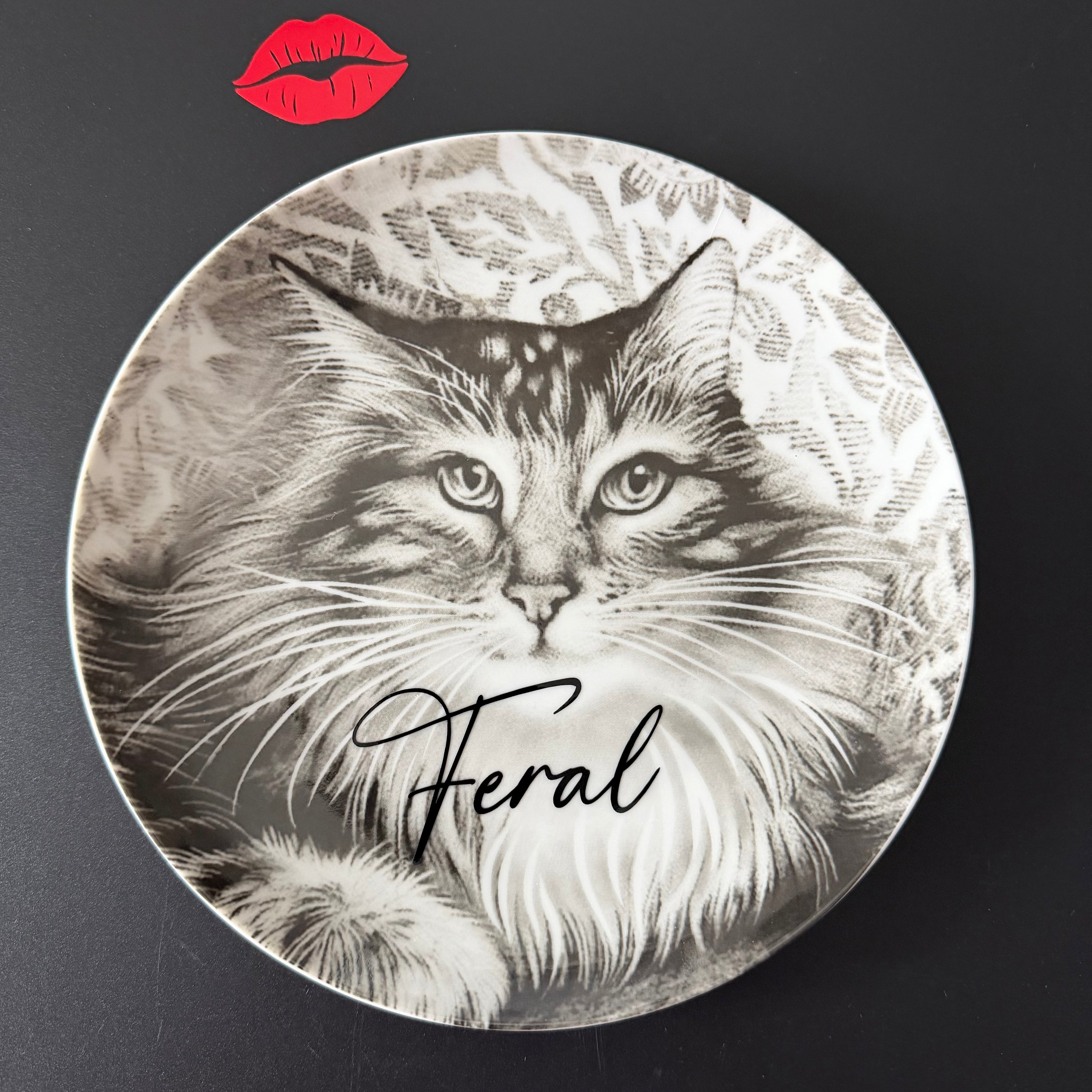 Feral Cat Decorative Cat Plate, Vintage Black & White Cat Plate, Funny Cat Lover Gift, Regency Fine Arts