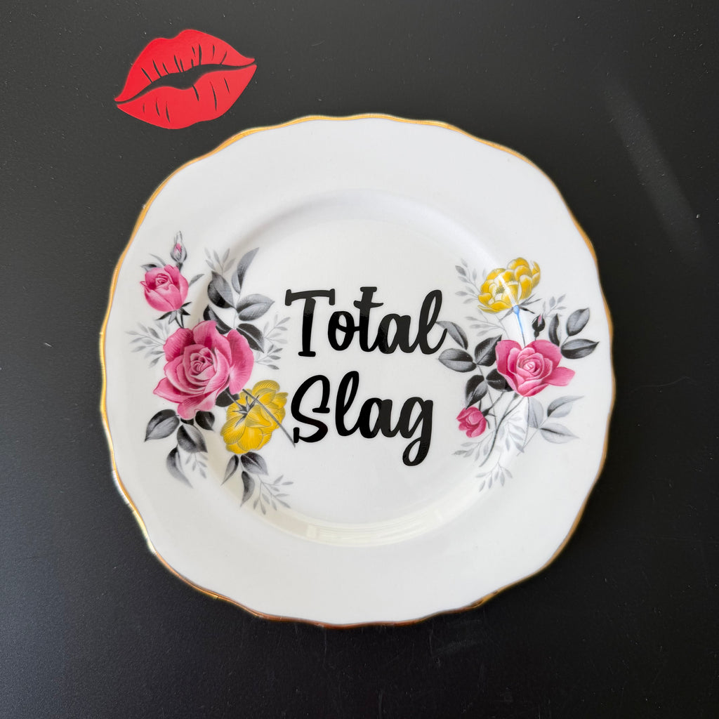 Total Slag, Vintage Royal Vale Fine Bone China Plate, Funny Floral Wall Display Plate