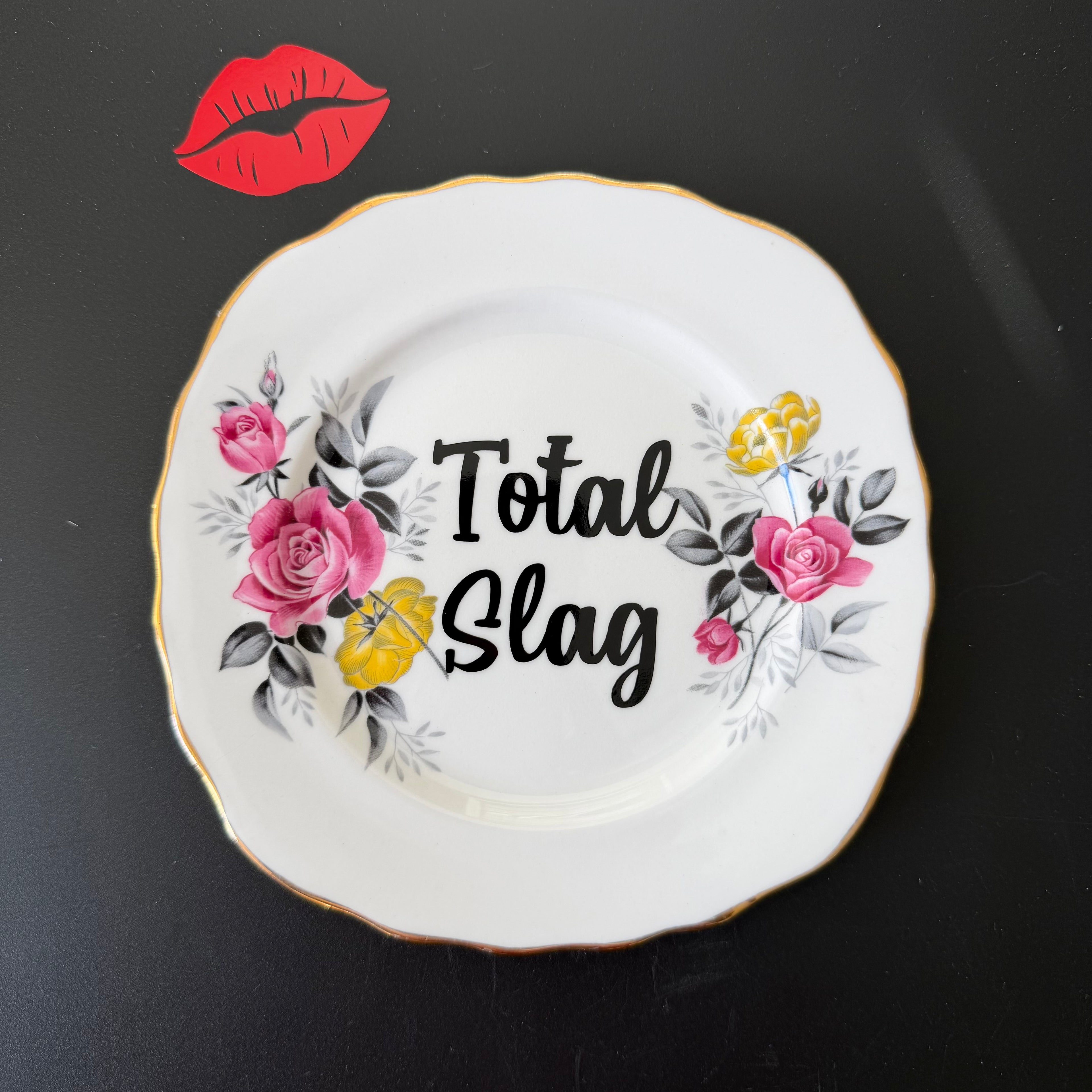 Total Slag, Vintage Royal Vale Fine Bone China Plate, Funny Floral Wall Display Plate