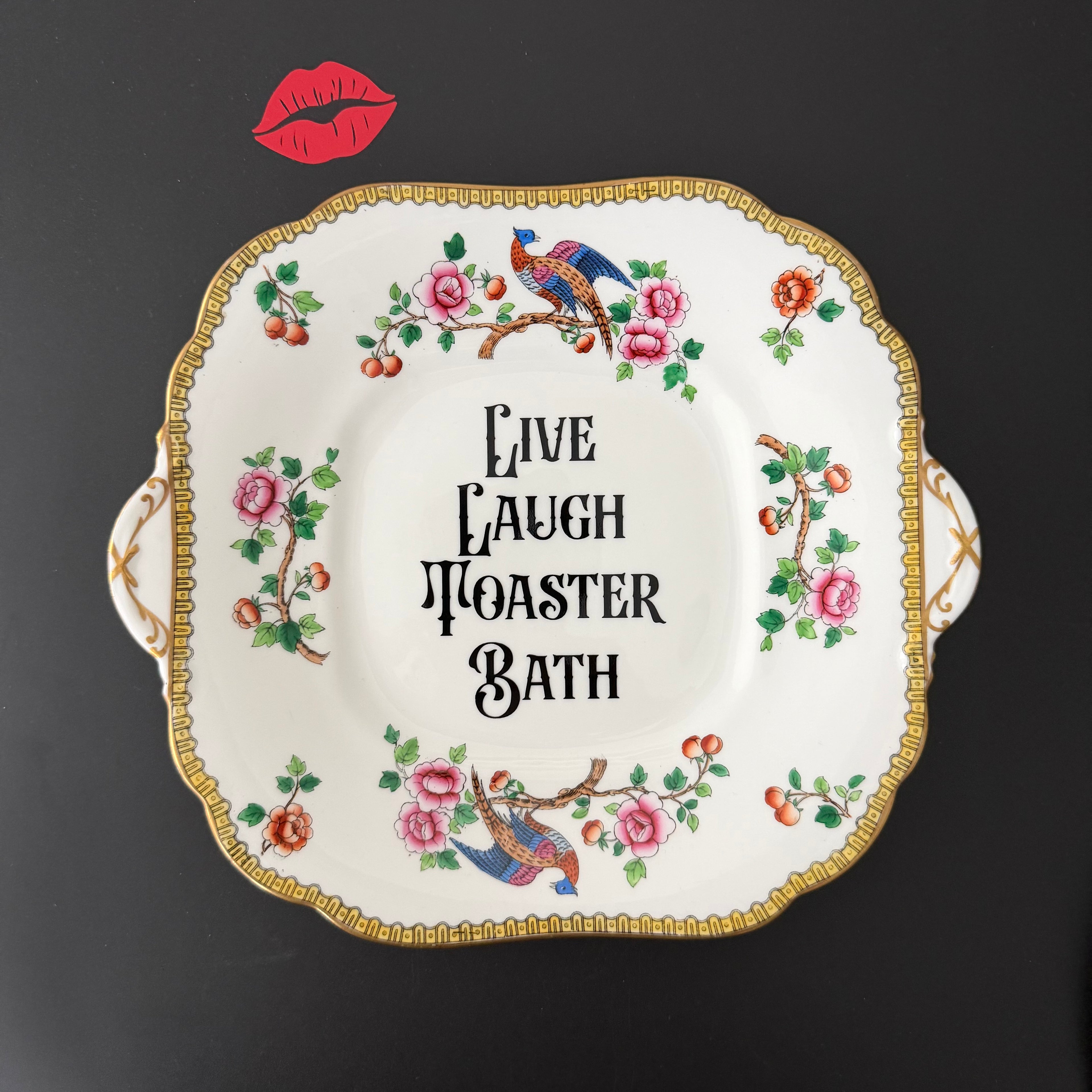 Live Laugh Toaster Bath Vintage Aynsley Bone China Large Plate