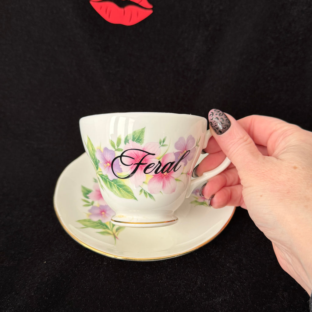 Feral, Vintage Bone China Statement Cup & Saucer, Home Decor