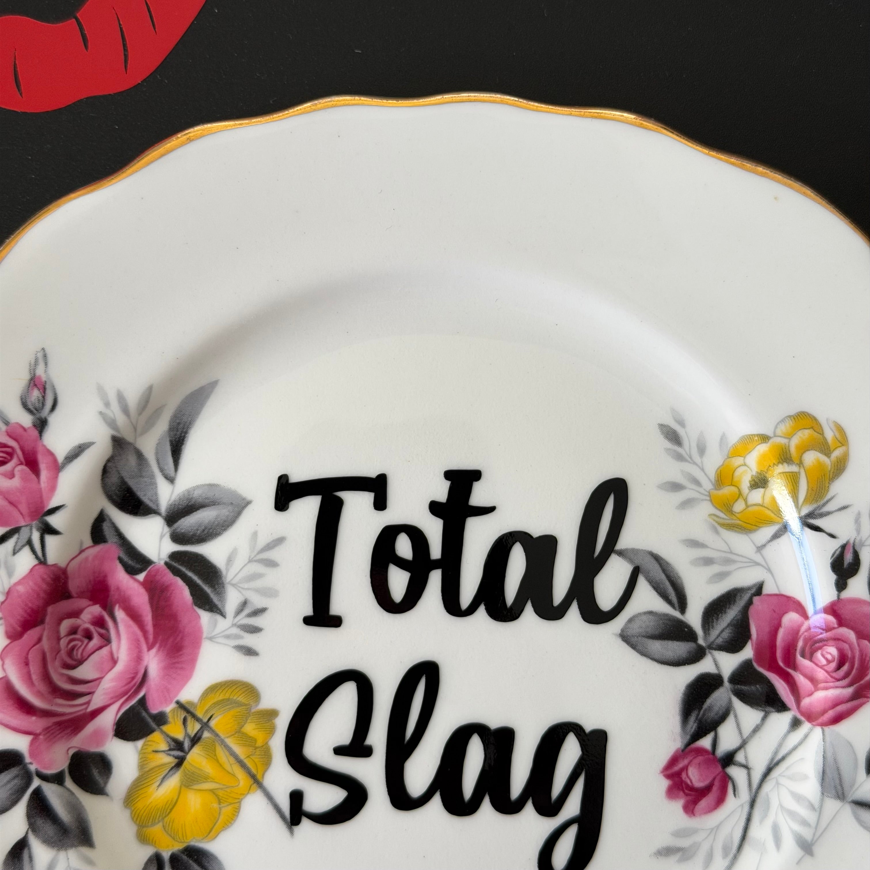 Total Slag, Vintage Royal Vale Fine Bone China Plate, Funny Floral Wall Display Plate