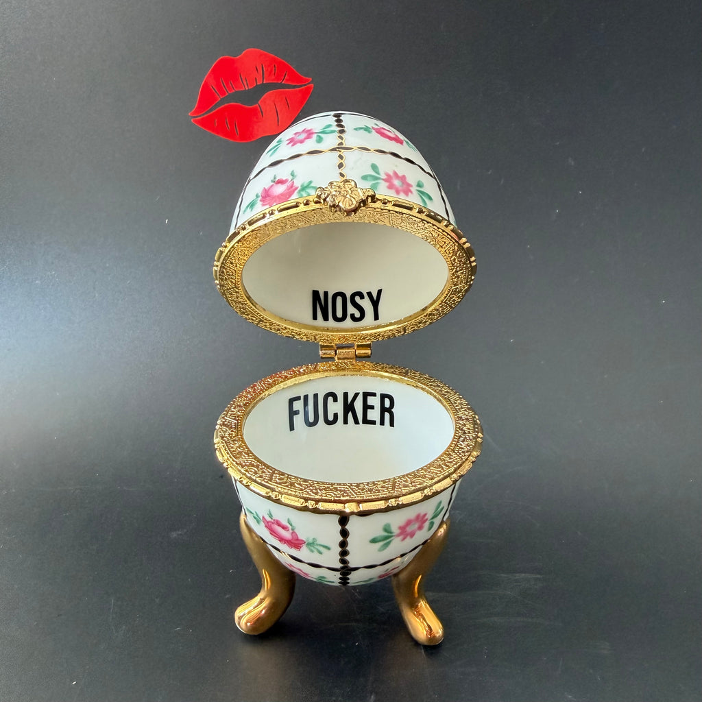 Nosy Fucker Vintage Porcelain Egg Trinket Box