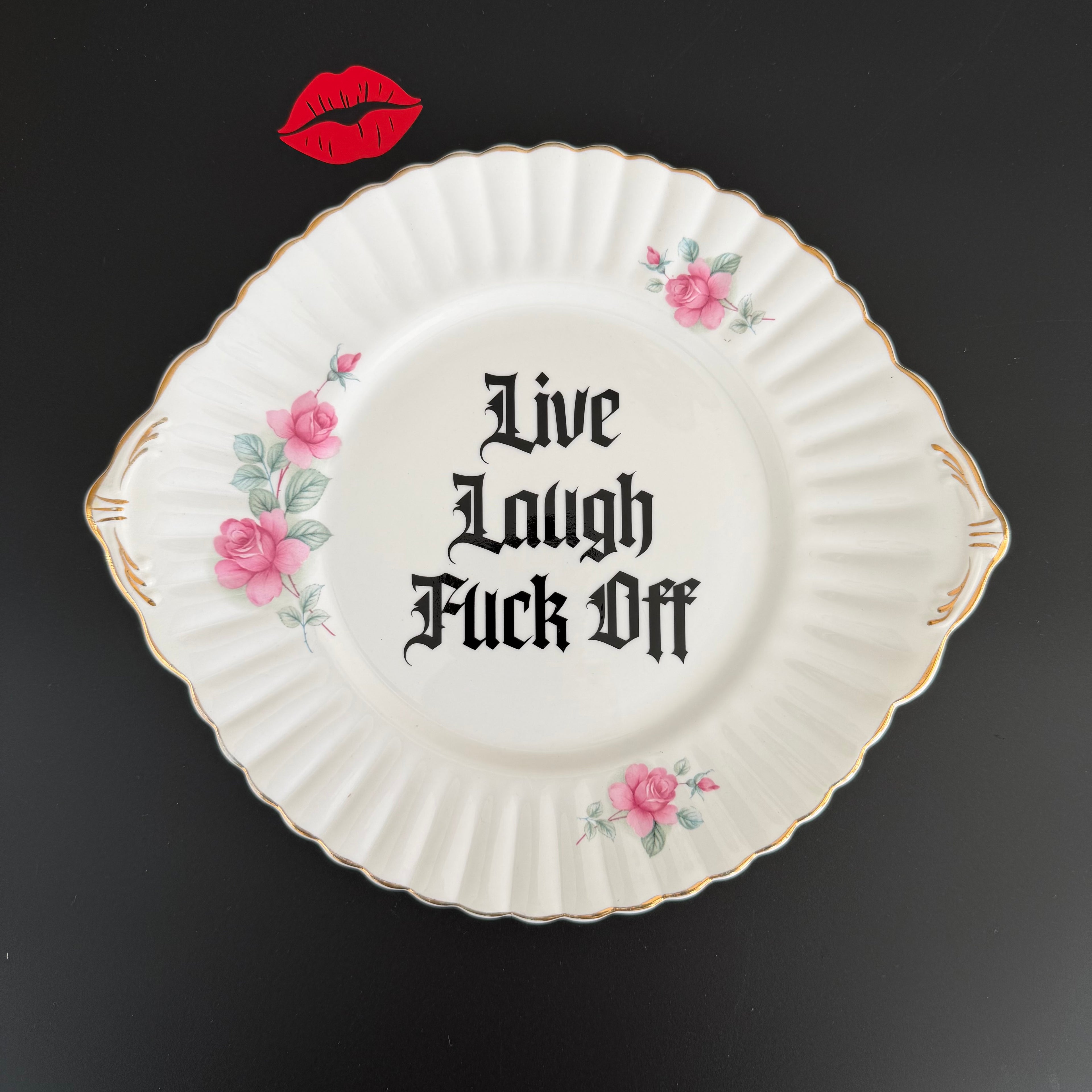 Live, Laugh, Fuck Off, Funny Hand Decorated Vintage Bone China Plate, Cheeky Decorative Home Decor Gift