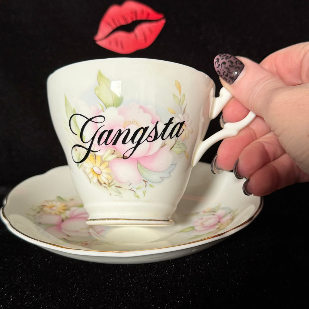Gangsta Vintage Bone China Statement Cup & Saucer, Home Decor