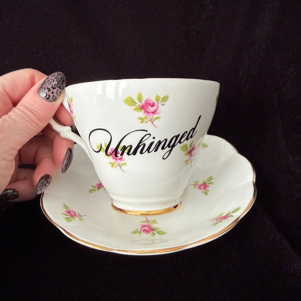 Unhinged, Vintage Bone China Statement Cup & Saucer, Home Decor