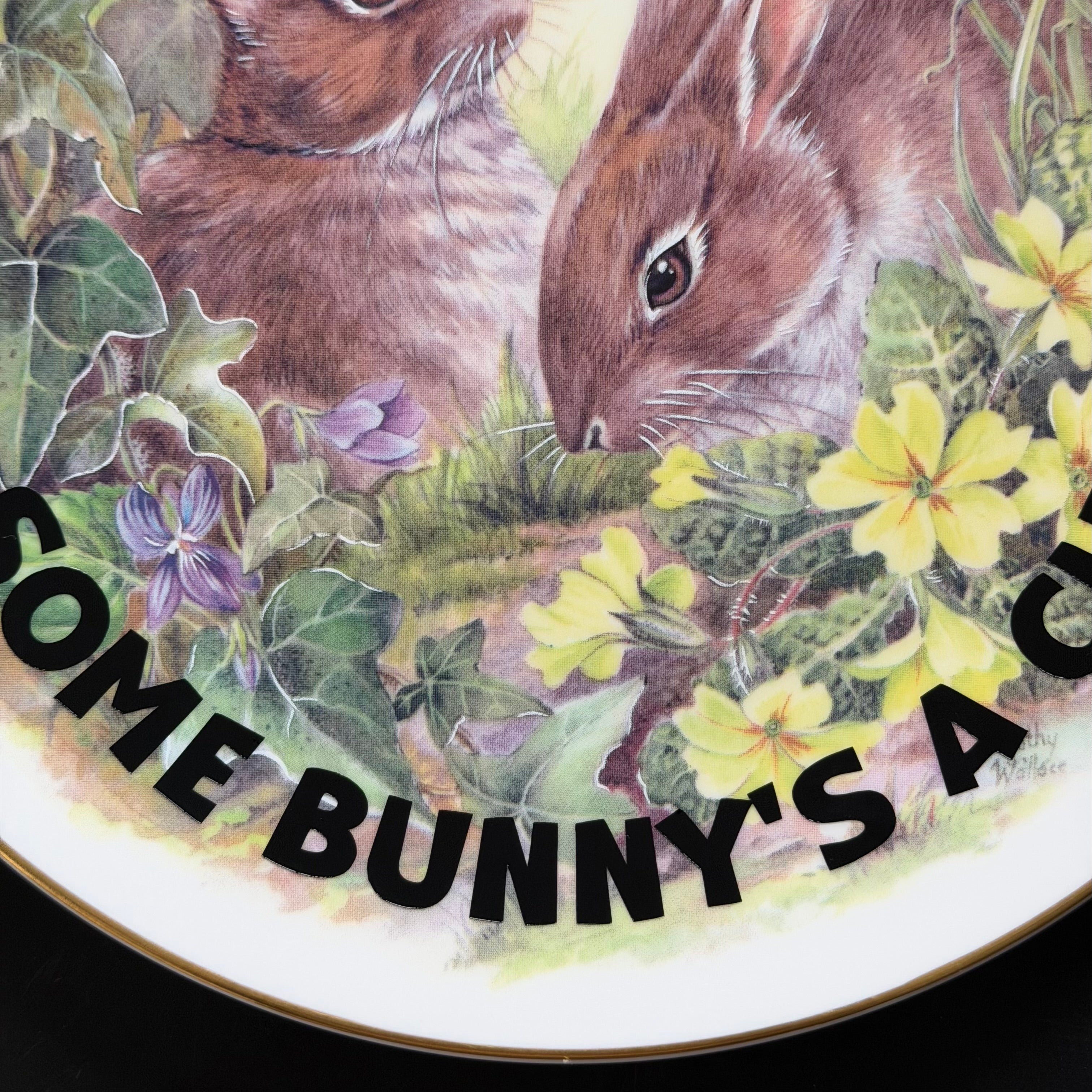 Some Bunny's A Cunt, Hand Decorated Bone China Blue Rabbit Plate, Decorative Gift, Home Decor