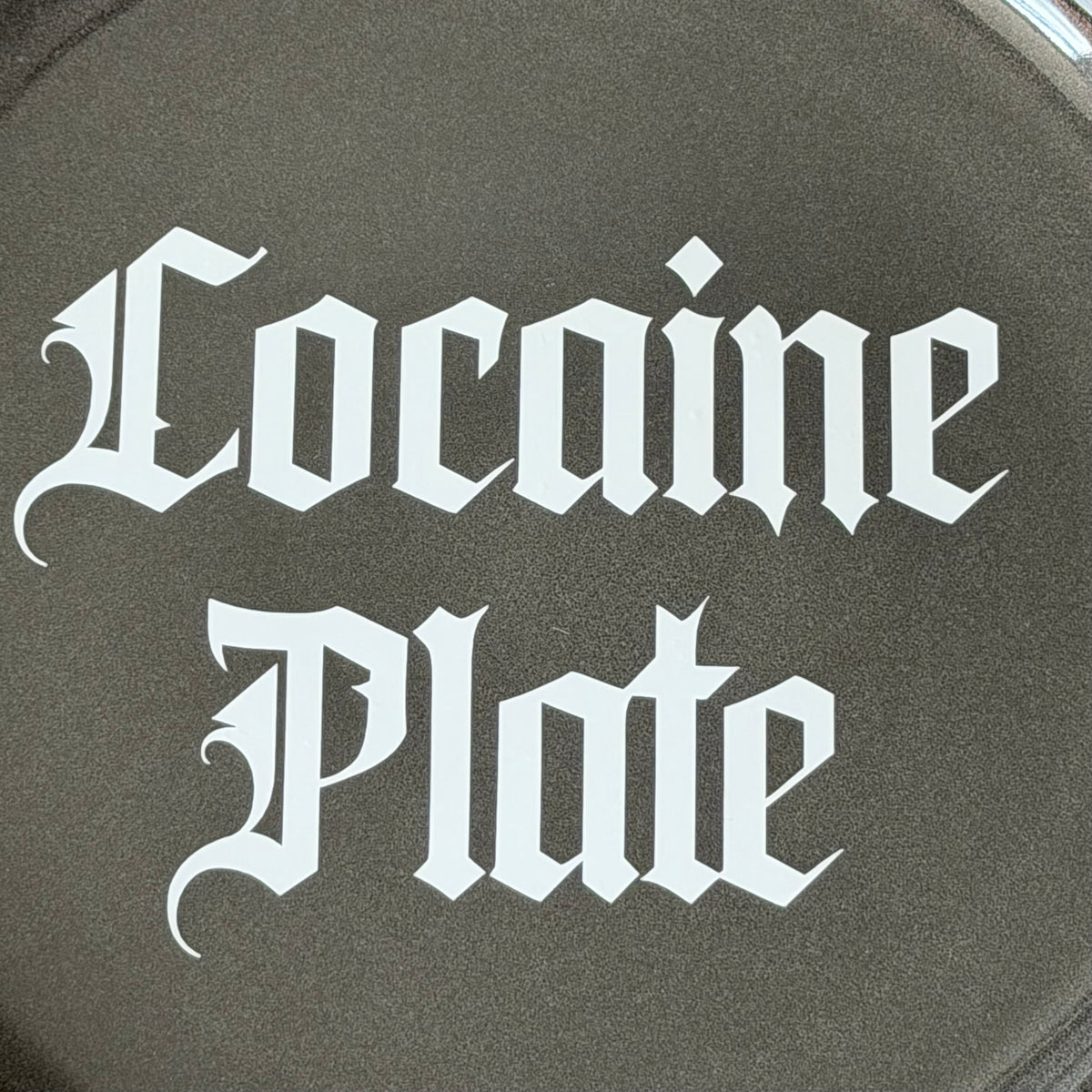 Cocaine Plate, Black Ceramic Plate Decorative Gothic Font