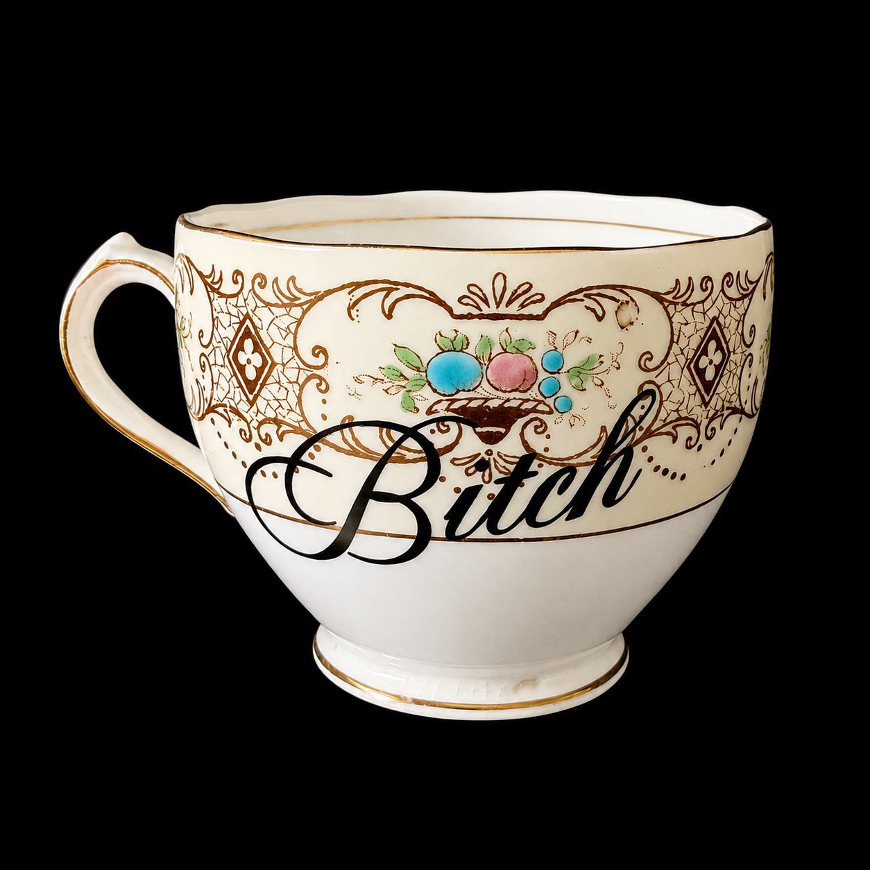 Bitch Teacup & Saucer, Vintage Roslyn Bone China Style Sassy Tea Set