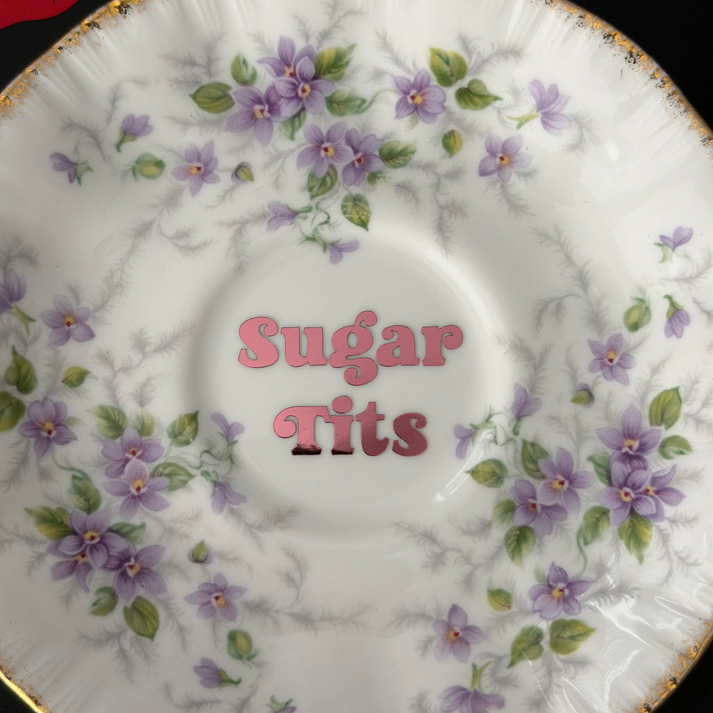 Vintage Paragon Bone China Plate, Sugar Tits, Chrome Rose Gold Vinyl, Floral Plate