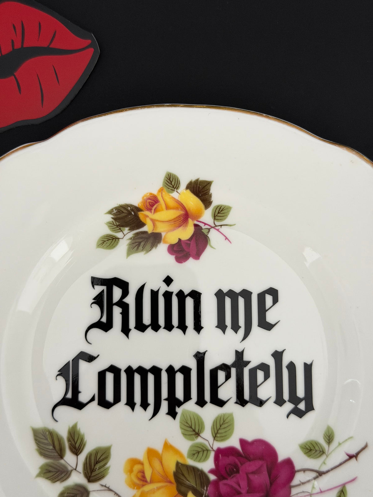 Kiss me Softly / Ruin me Completely - Set of 2 Vintage Royal Imperial Bone China Plates