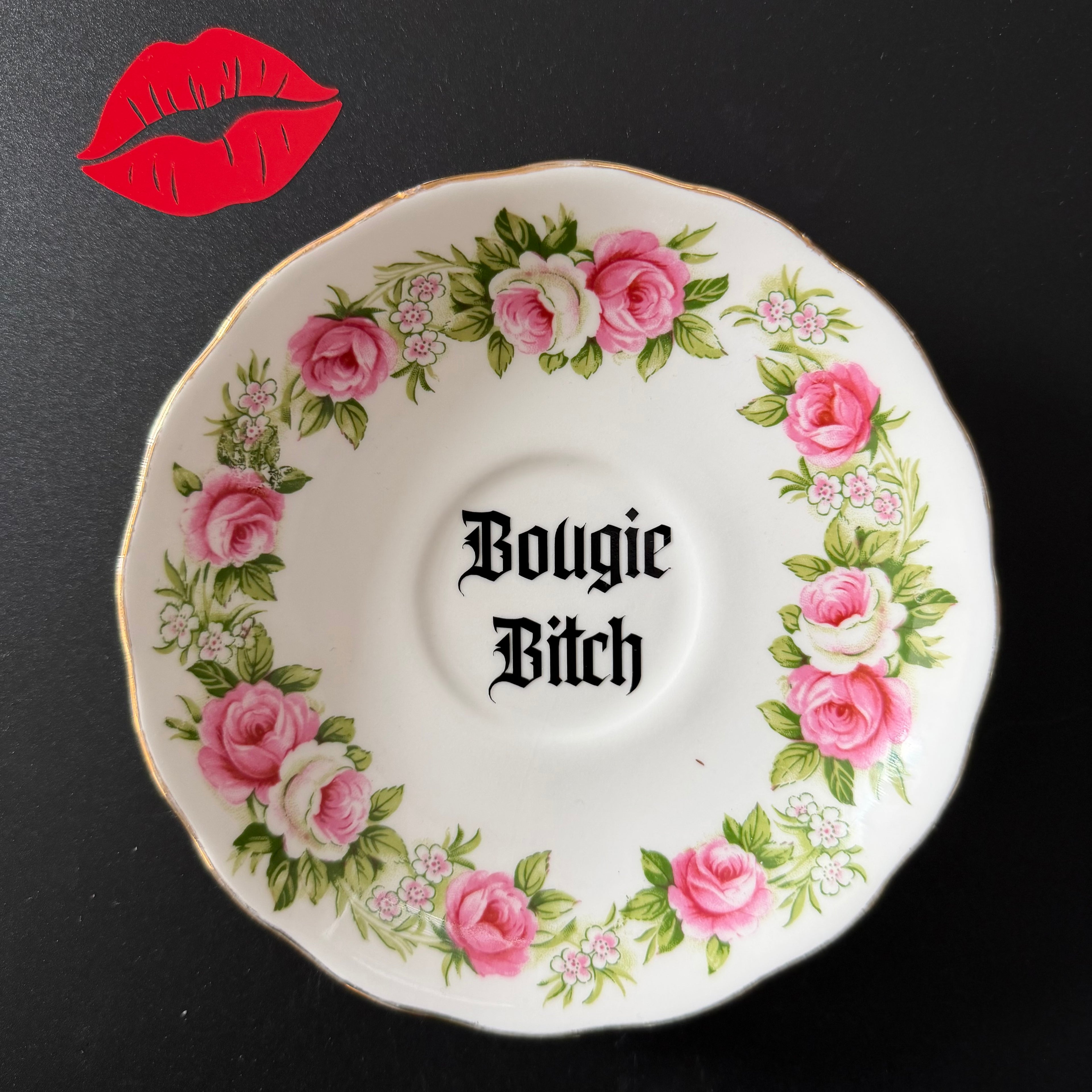 Bougie Bitch Funny Hand Decorated Vintage Bone China Plate, Cheeky Decorative Gift, Home Decor