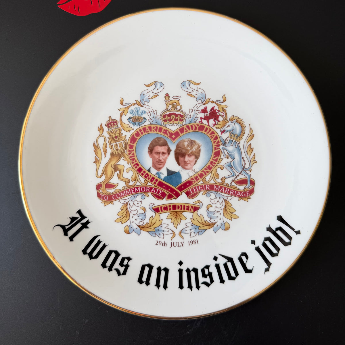 It Was an Inside Job Plate, Dark Humour Decor, Charles & Diana Commemorative Plate, Alternative Gothic Wall Decor, Sassy Statement Plate