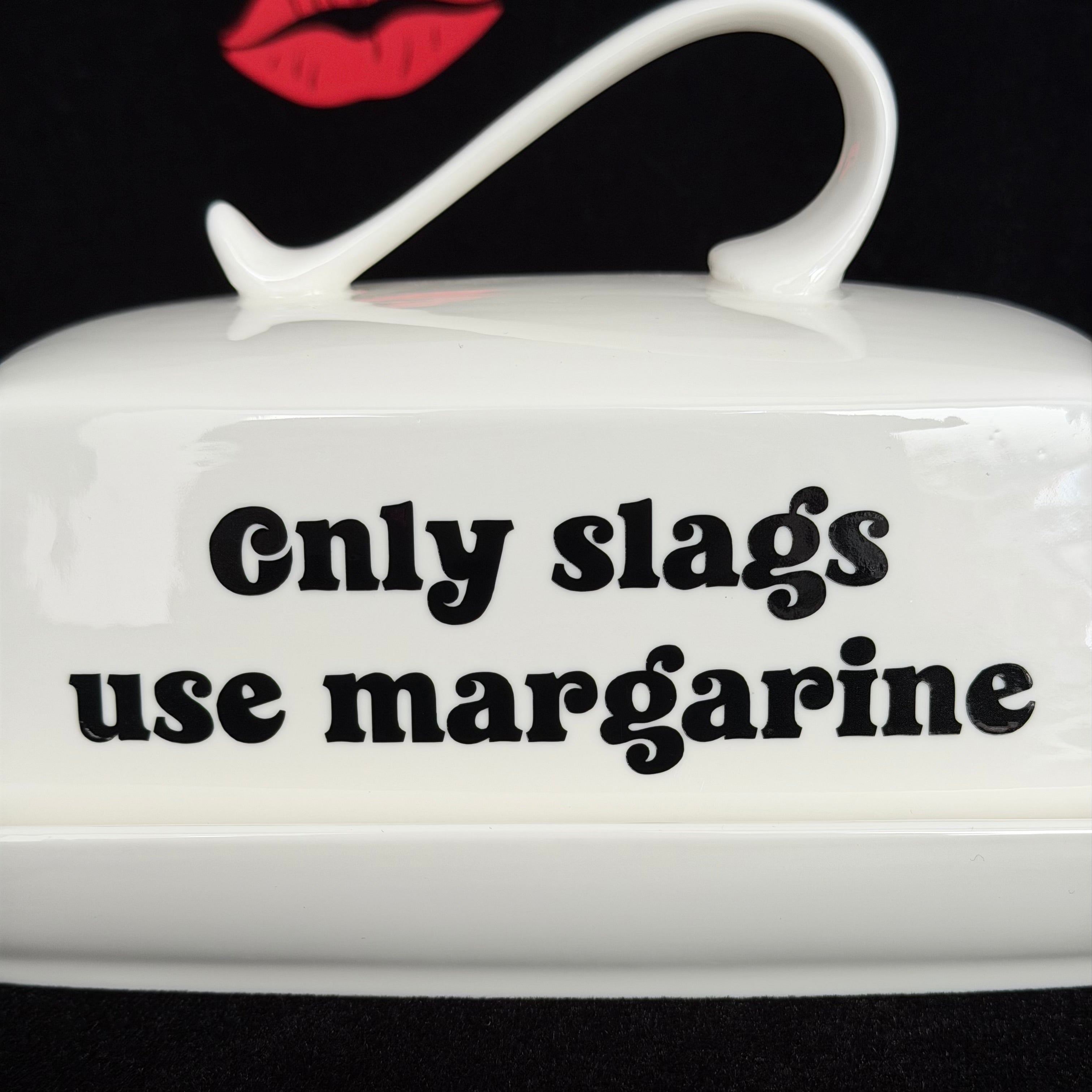 Rude Butter Dish, Only Slags Use Margarine, White China Dish,  Kitchen Decor