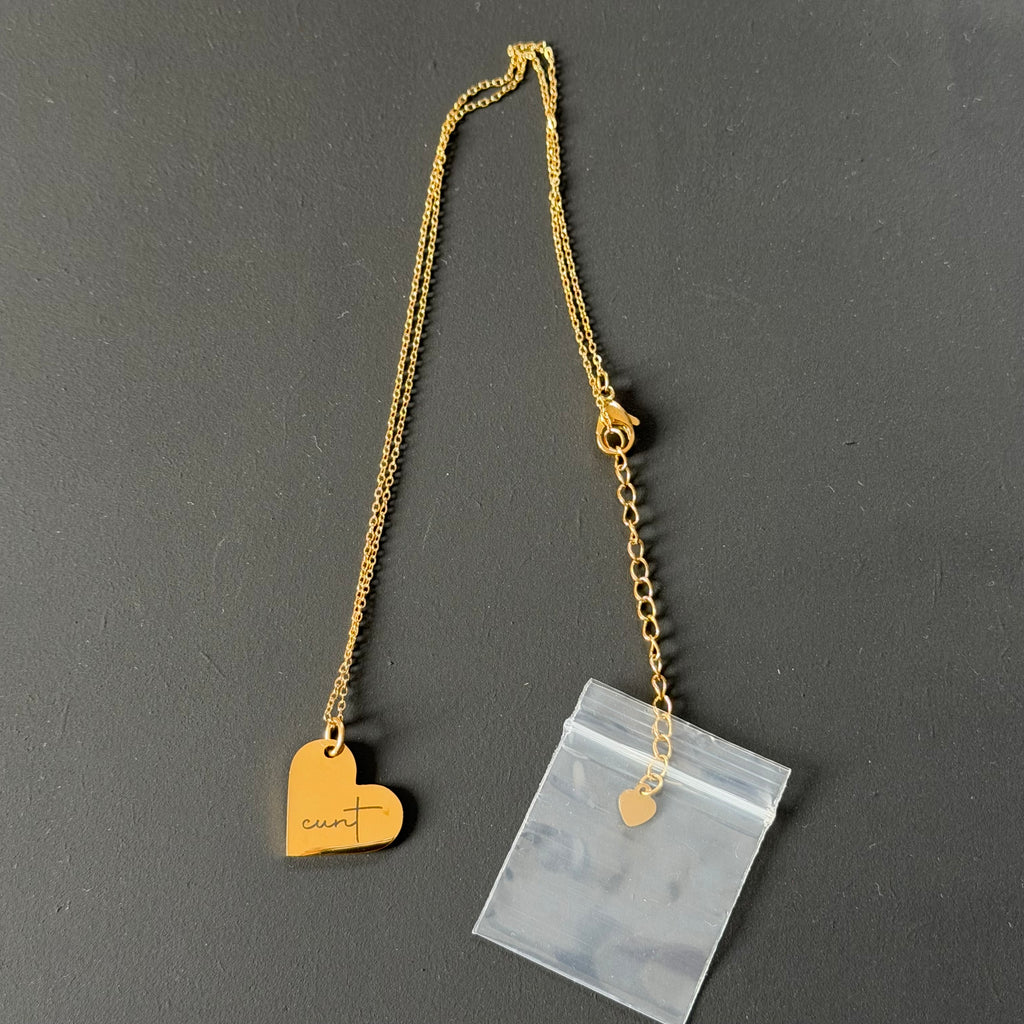 Engraved Cunt Necklace - Gold or Silver, Heart or Round Pendant