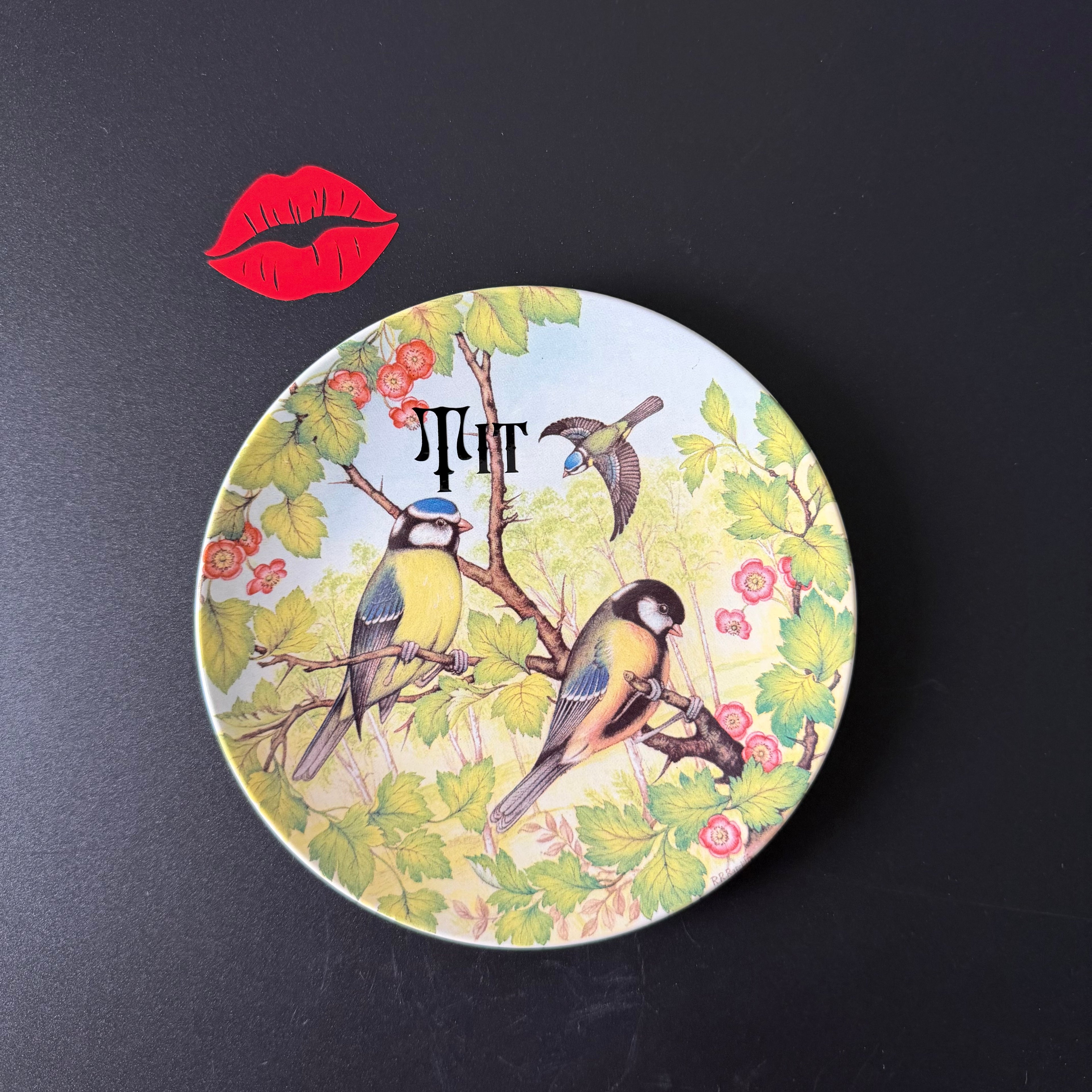 Tits, Hand Decorated Vintage Porcelain Blue Tit Plate, Decorative Gift, Home Decor