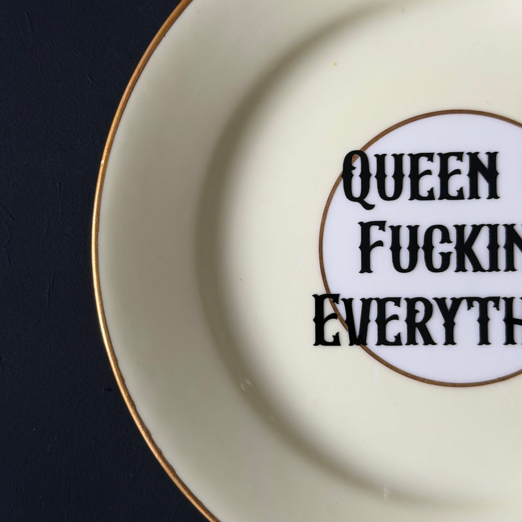 Queen Of Fucking Everything Funny Hand Decorated Ceramic Plate, Cheeky Decorative Home Decor Gift
