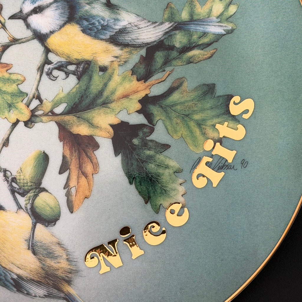 Nice Tits, Hand Decorated Vintage Porcelain Blue Tit Plate, Decorative Gift, Home Decor