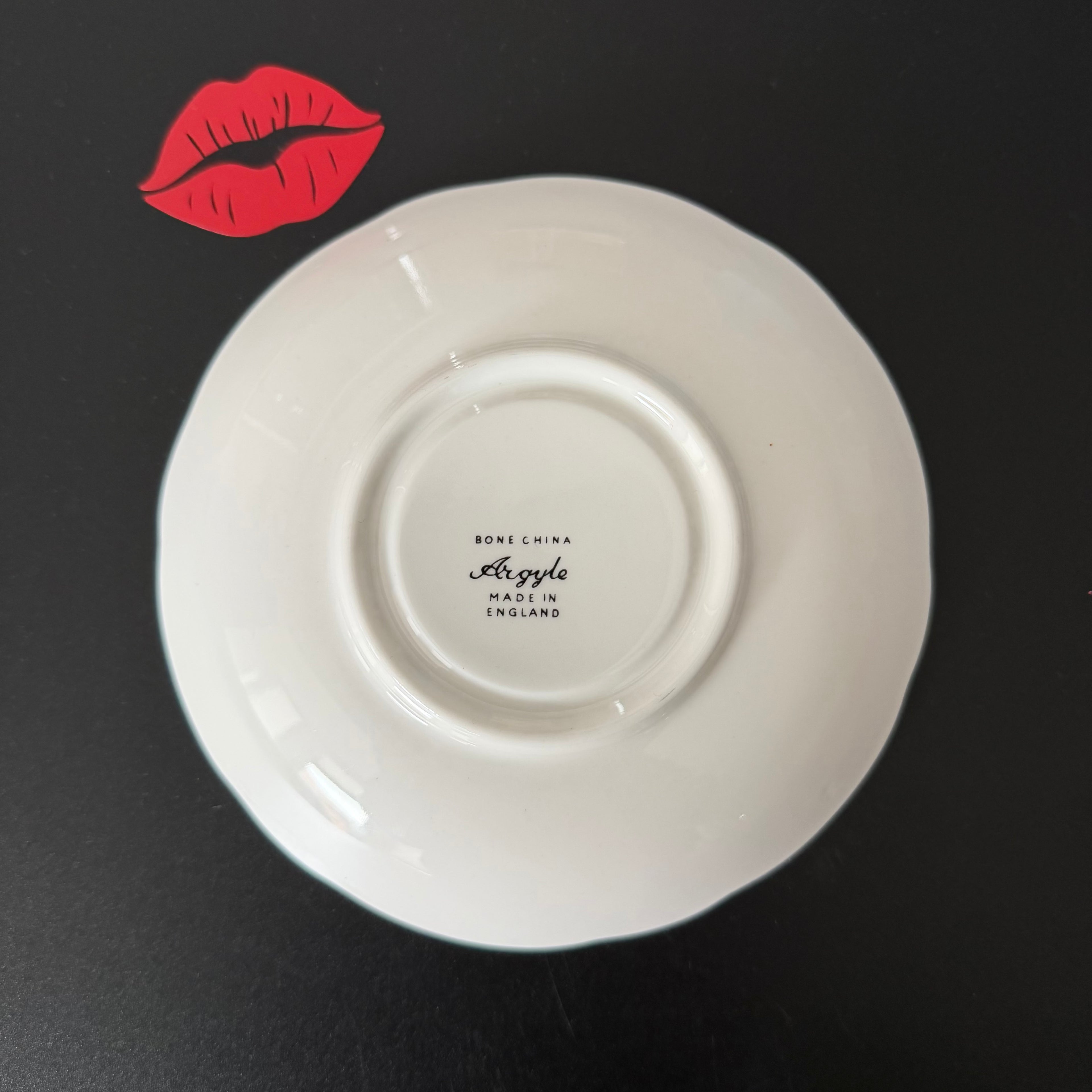 Vintage Argyle Bone China Saucer, Coffee Slut in Black Vinyl, Cheeky Floral Saucer