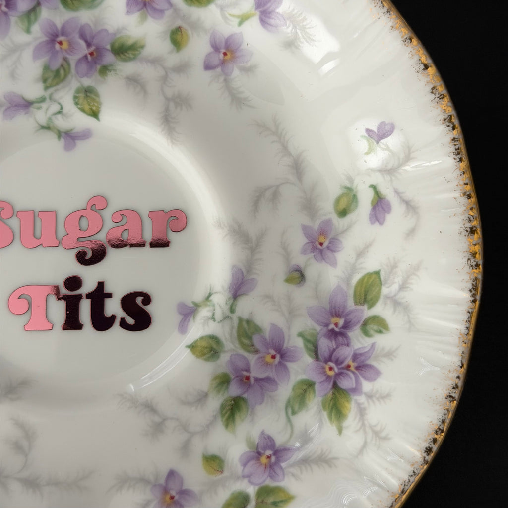 Vintage Paragon Bone China Plate, Sugar Tits, Chrome Rose Gold Vinyl, Floral Plate